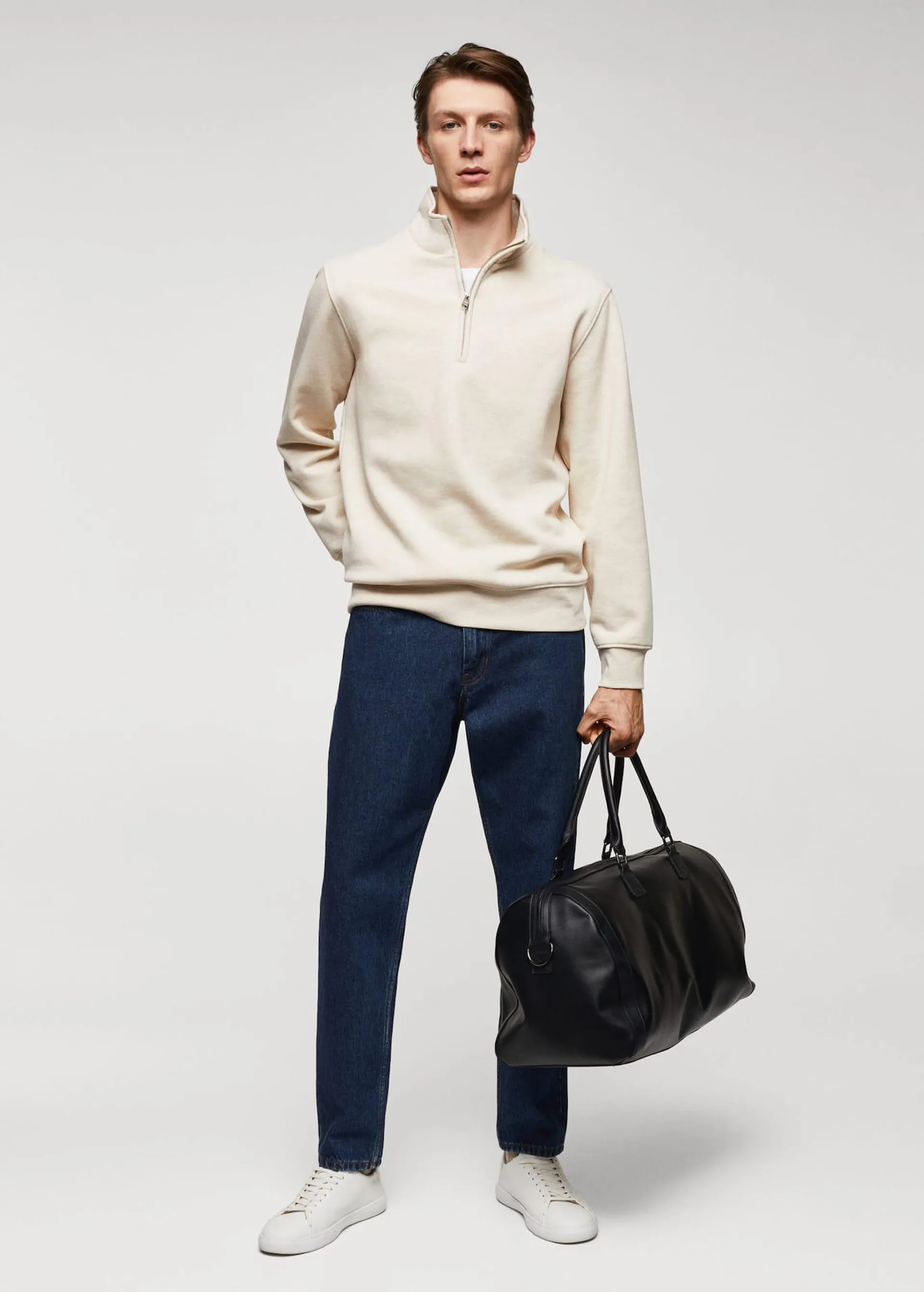 Cotton sweatshirt with zip neck