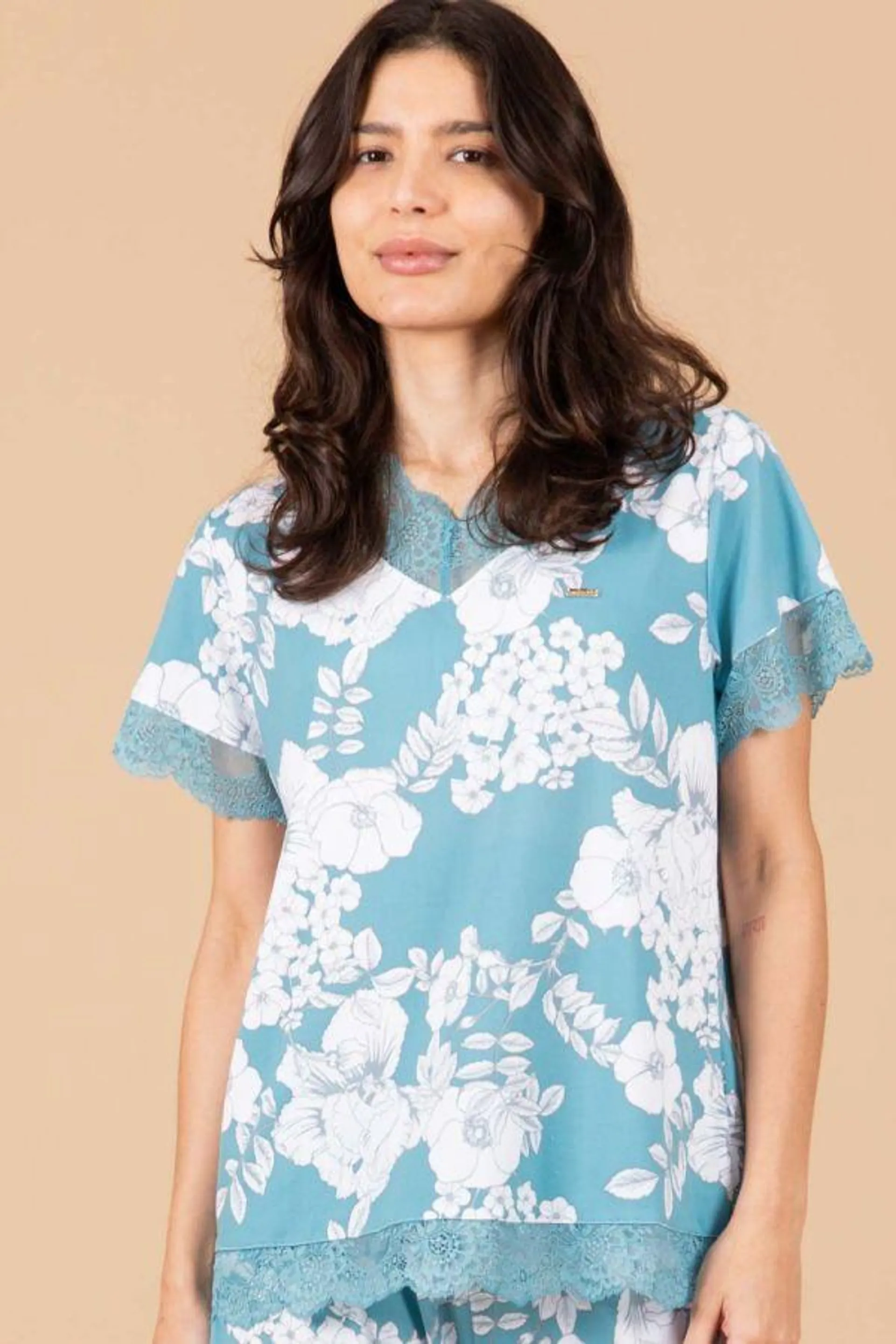 Ladies Teal Floral Top