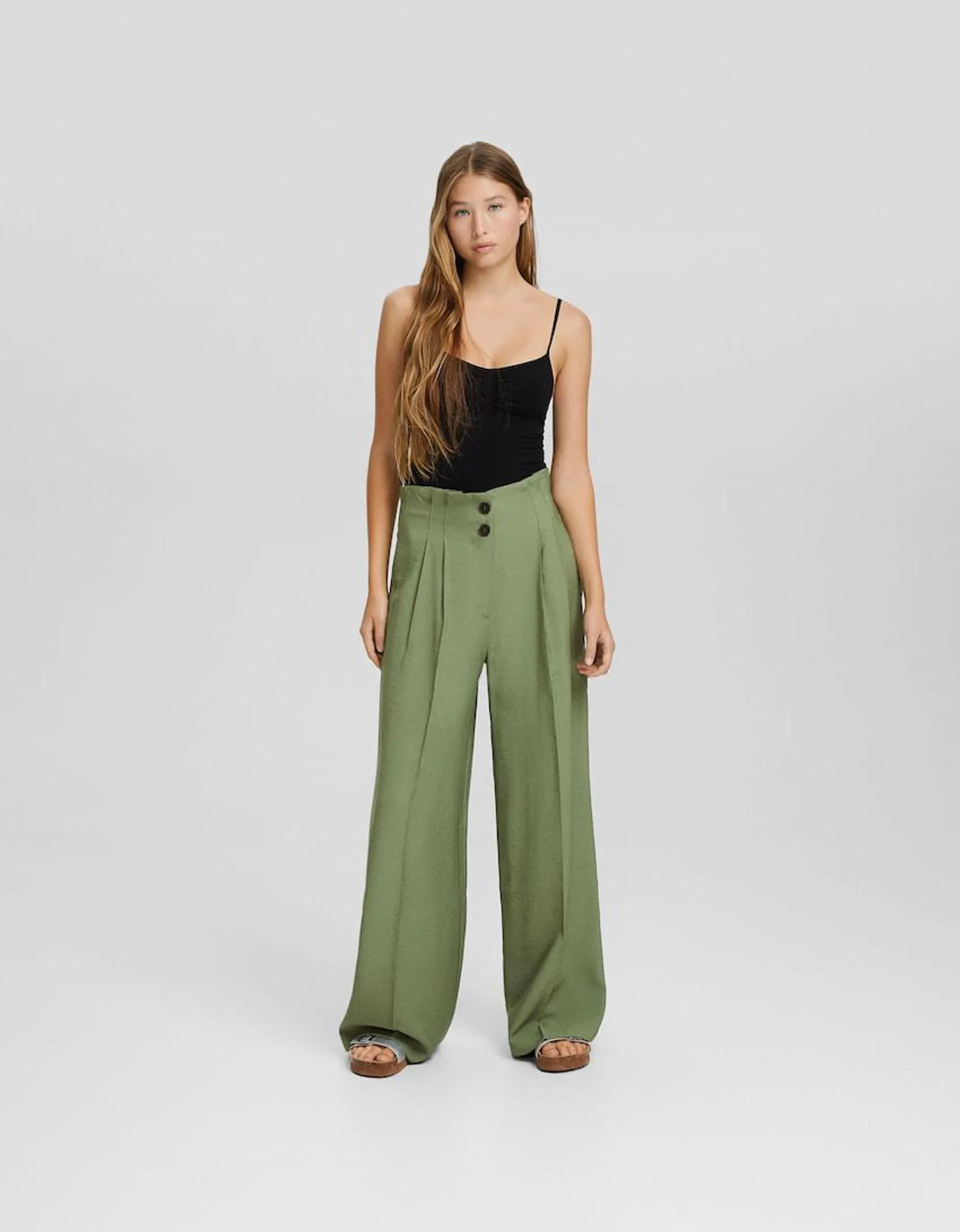 Wide-leg tailored rustic trousers