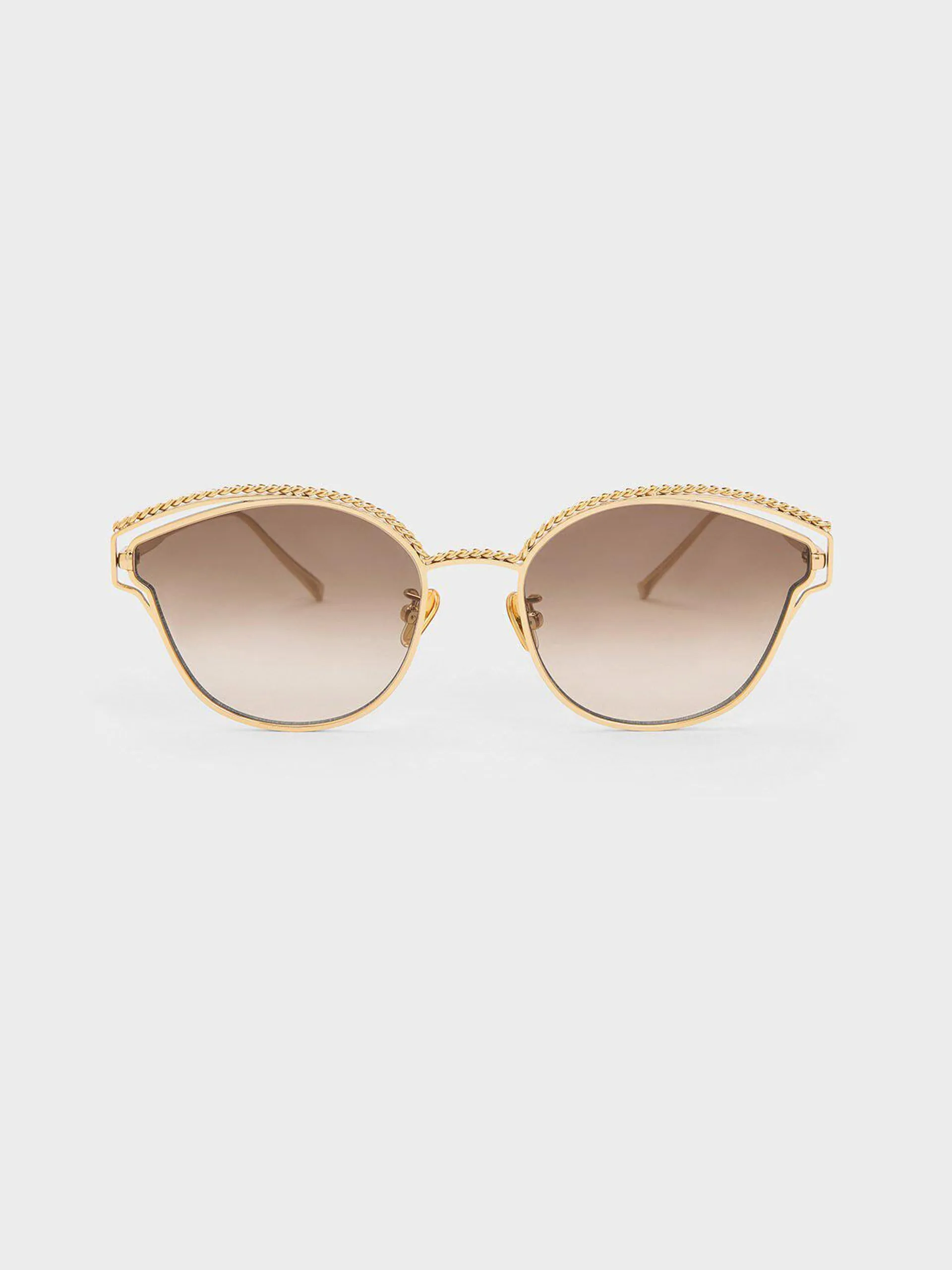 Braided Wire-Frame Cateye Sunglasses - Gold