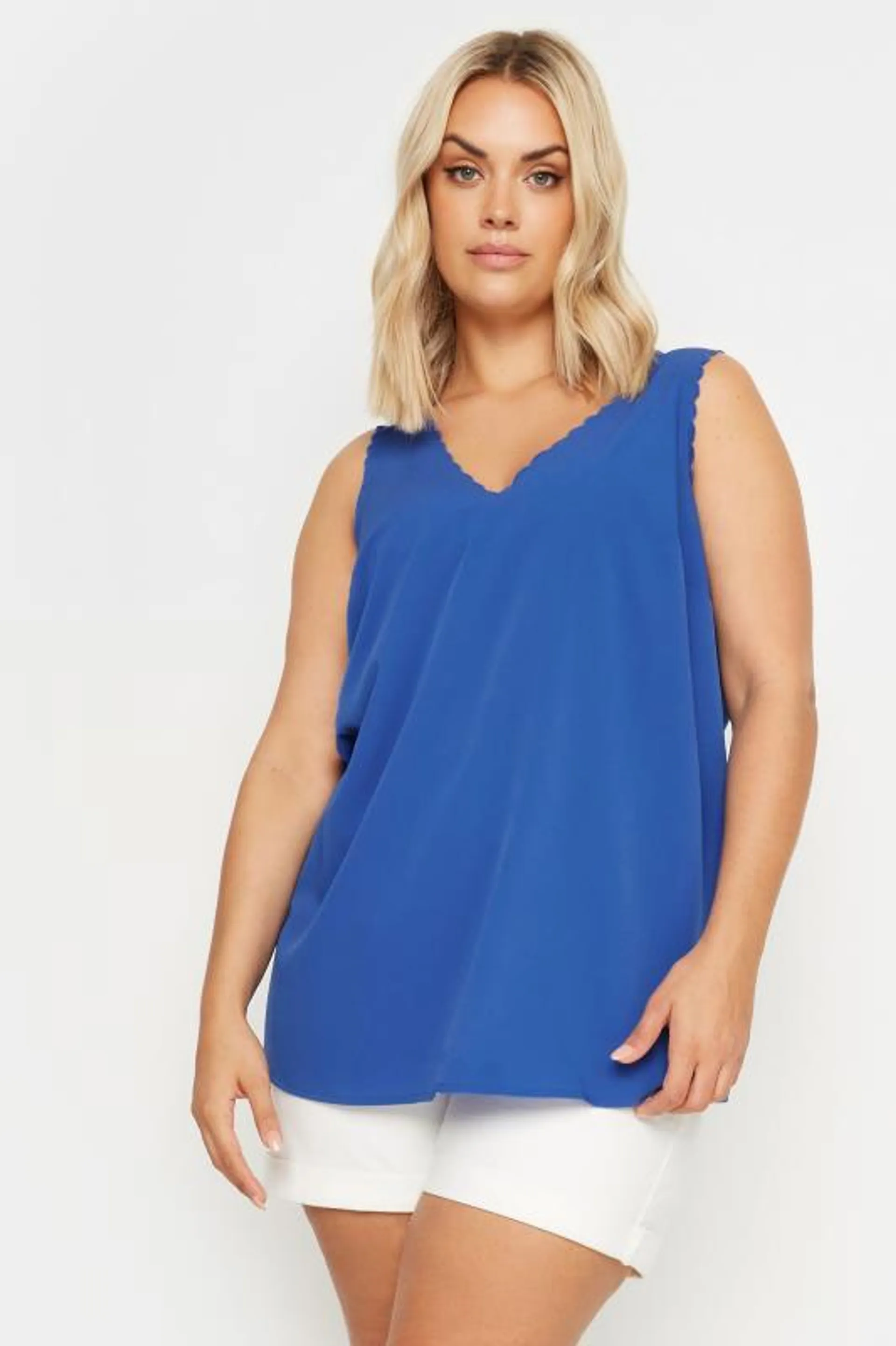 YOURS Curve Cobalt Blue Scallop Trim Cami Top