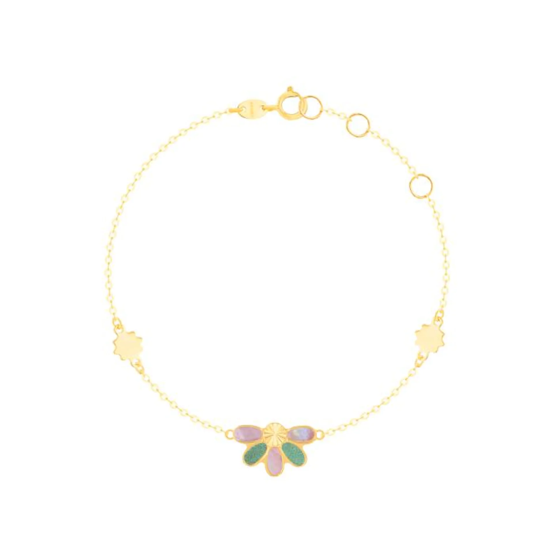 Damas Children's Half Flower Coloured Mother Of Pearl Bracelet In 18K Yellow Gold