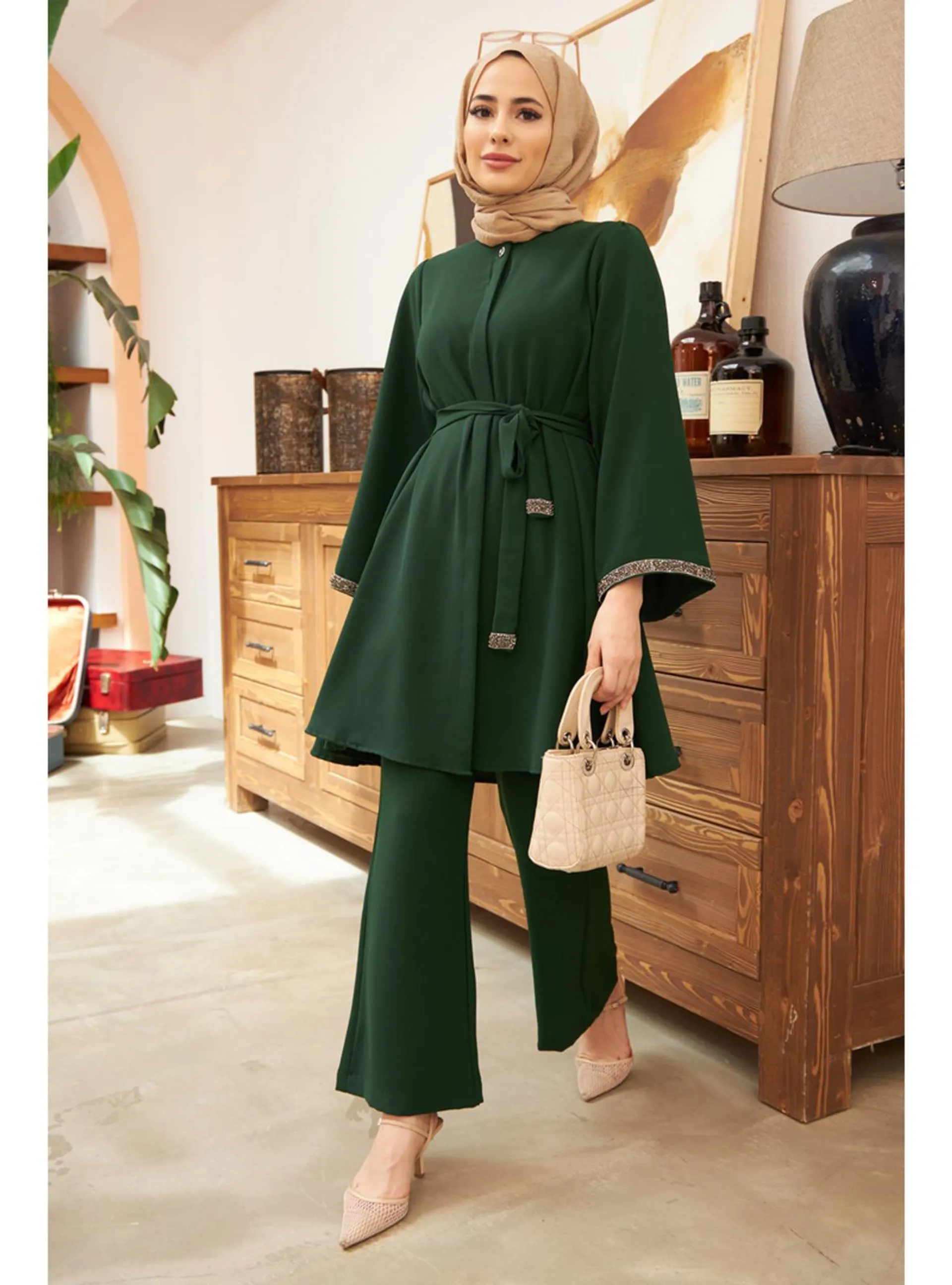 Flared Trouser Tunic Set Emerald