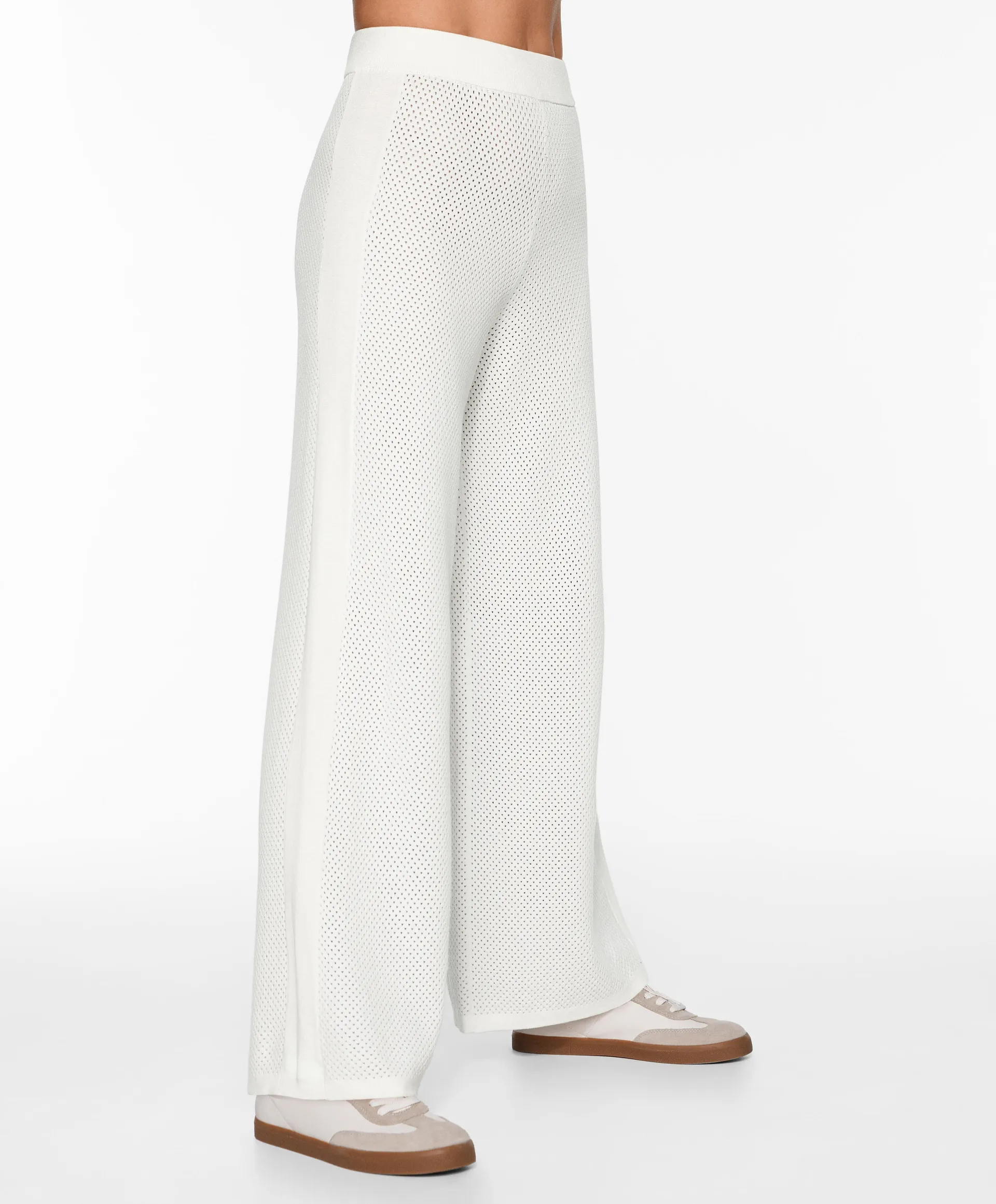 Openwork knit straight-leg trousers