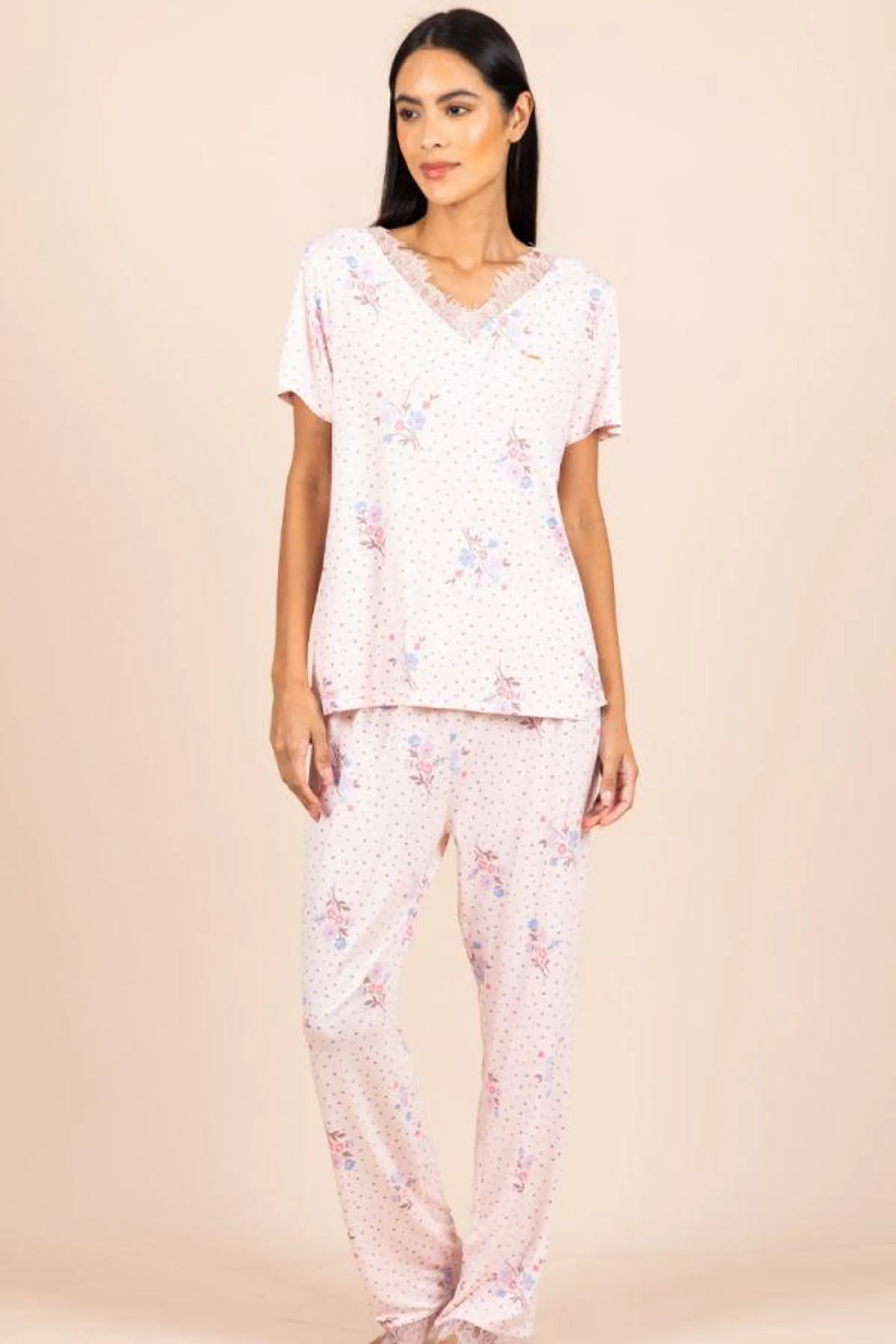 Ladies Pink Spot Floral PJ