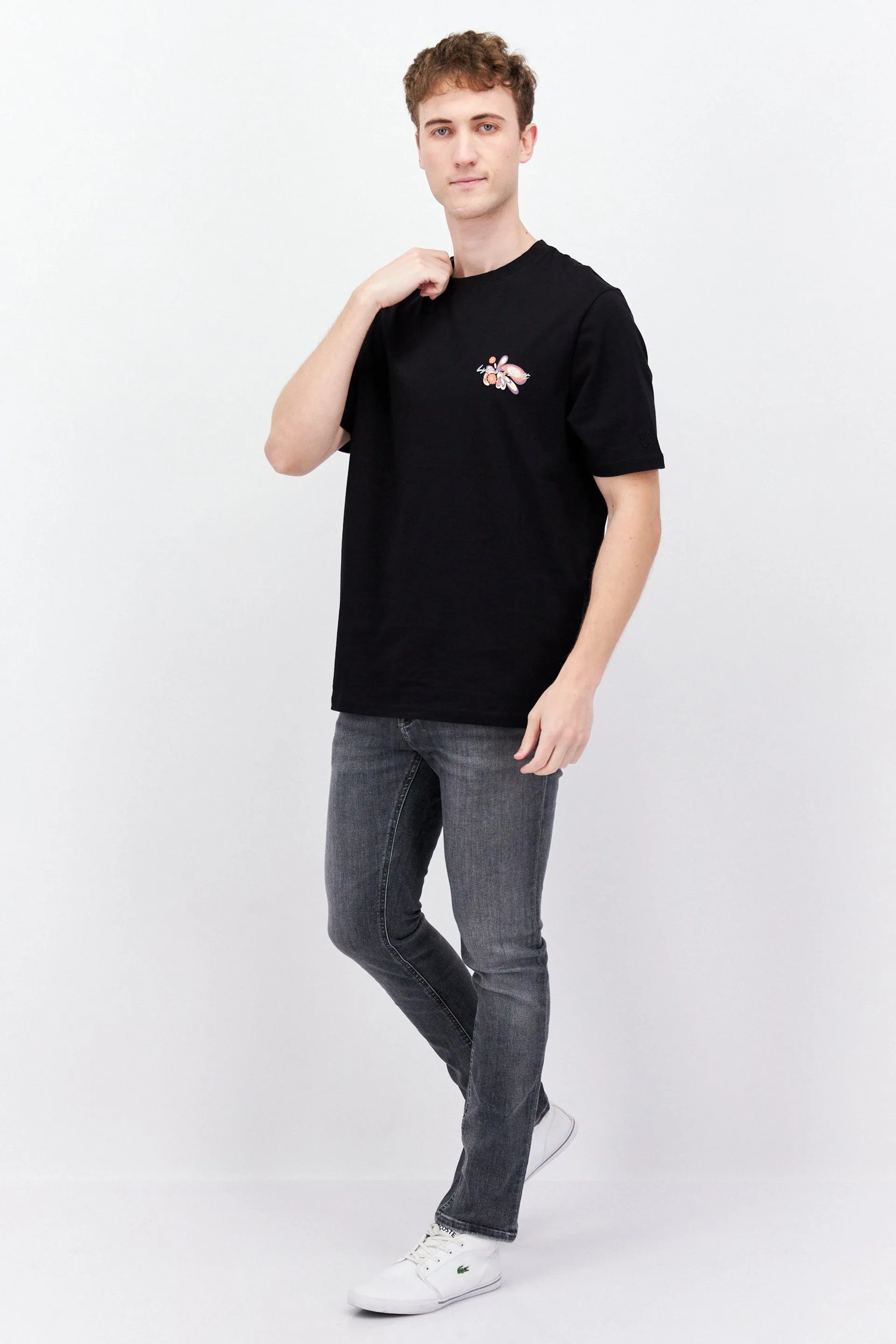 Men Crew Neck Short Sleeve Printed T-Shirts, Black Combo