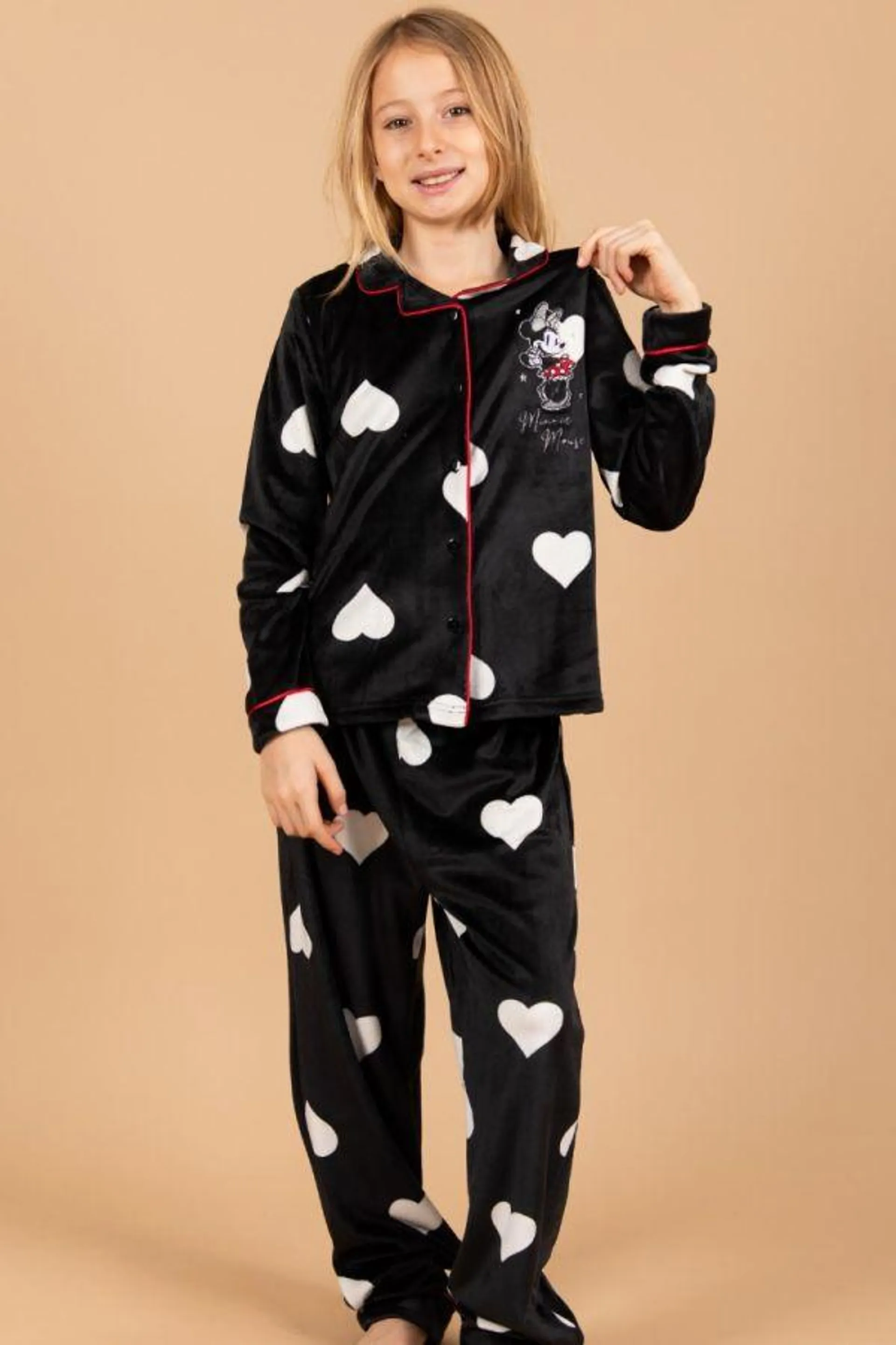 Girls Black Heart Button Through PJ