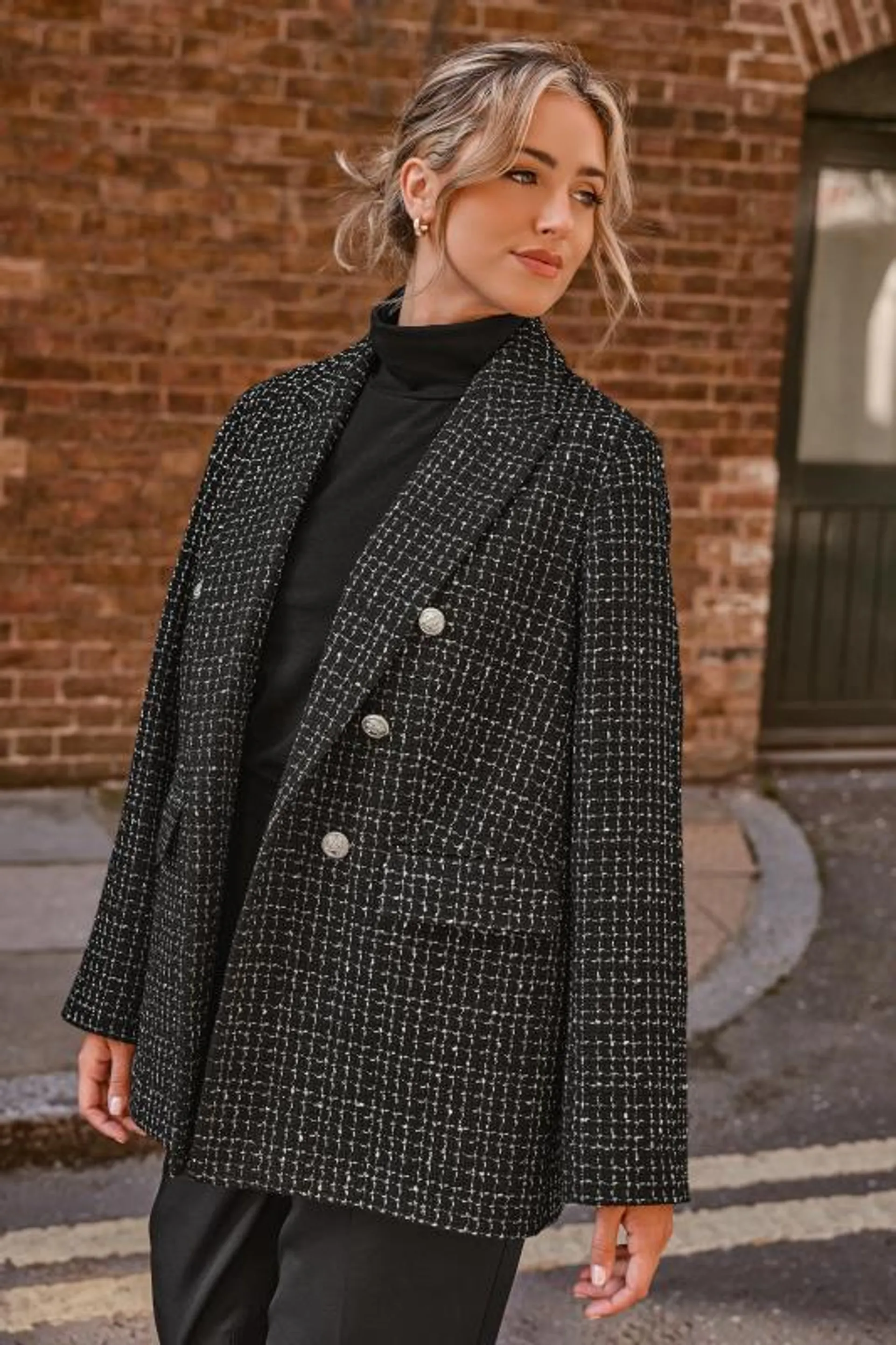 YOURS Curve Black Metallic Boucle Blazer