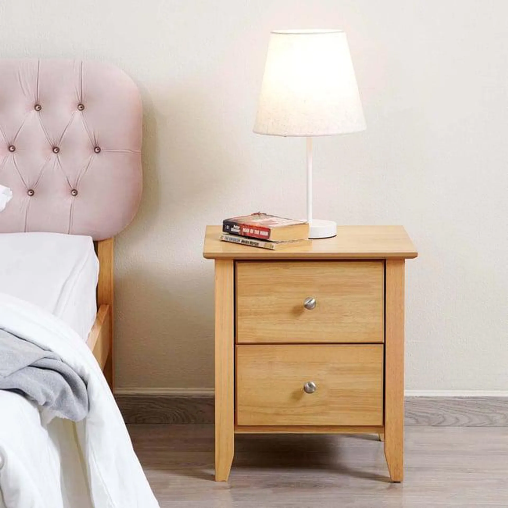 raleigh nightstand-with 2 drawers-solid rubberwood - white oak