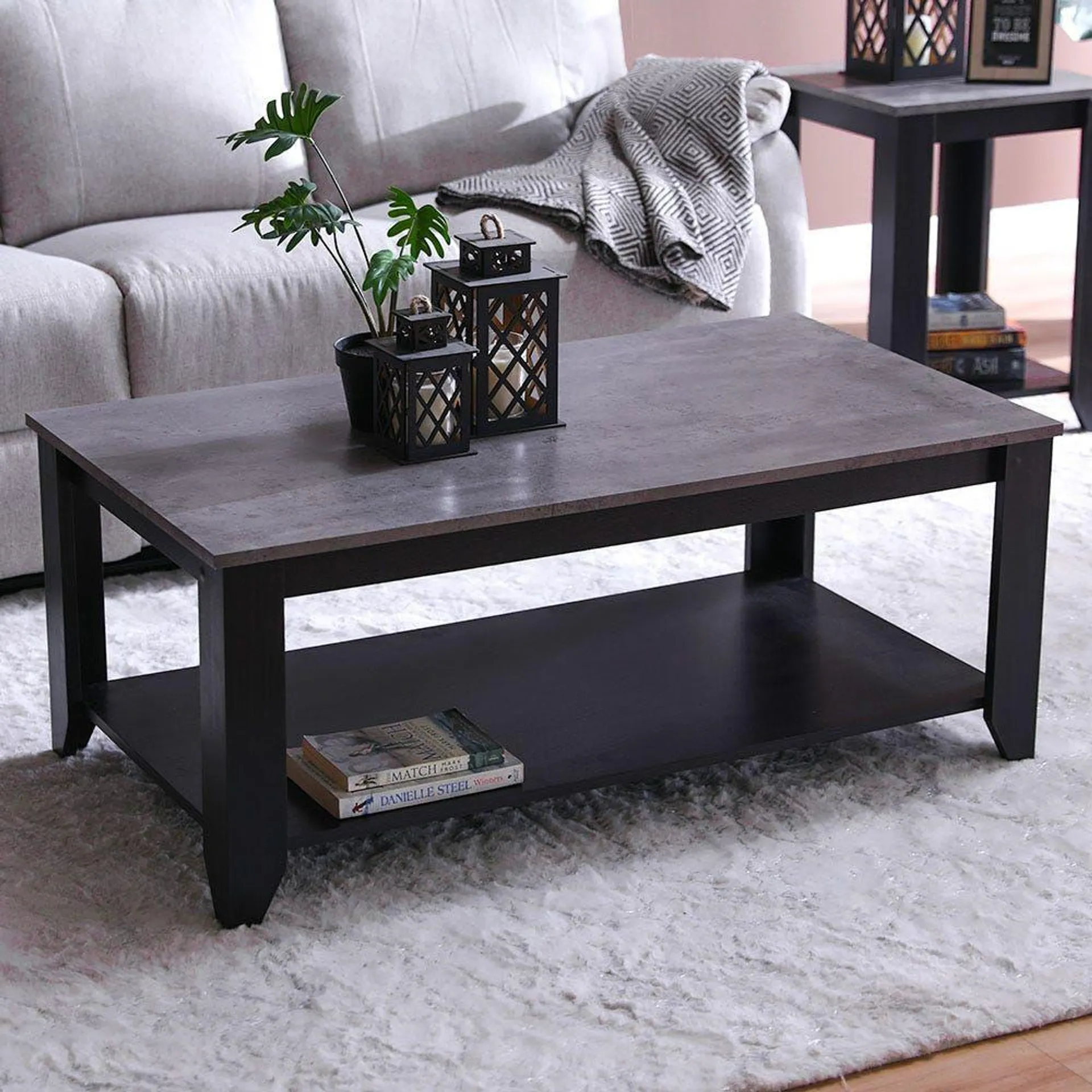 Jane Coffee Table and 2 End Table Set - Grey / Dark brown