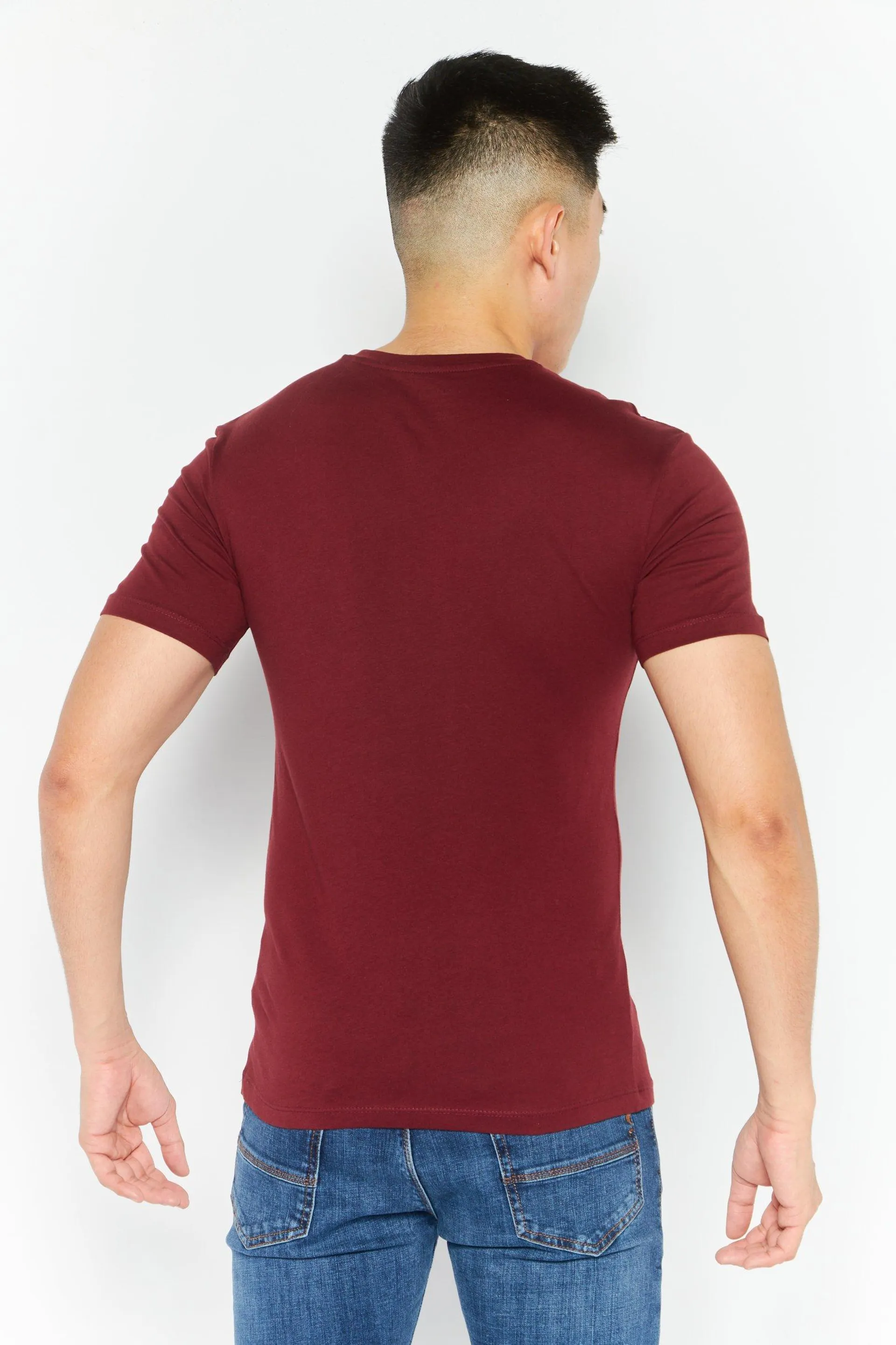 Men V Neck Short Sleeves Plain T-Shirt, Maroon