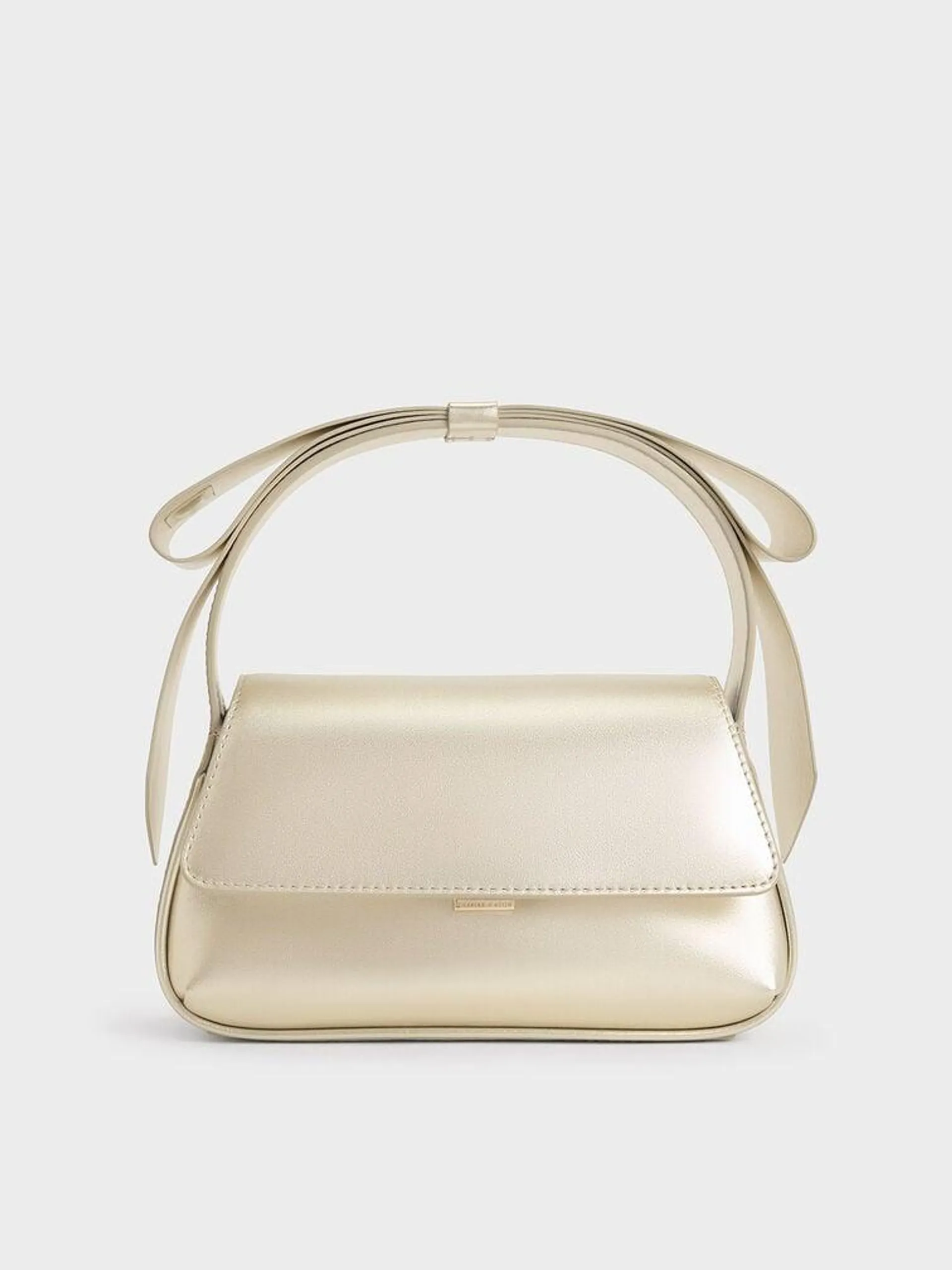 Leather Metallic Bow Top-Handle Bag