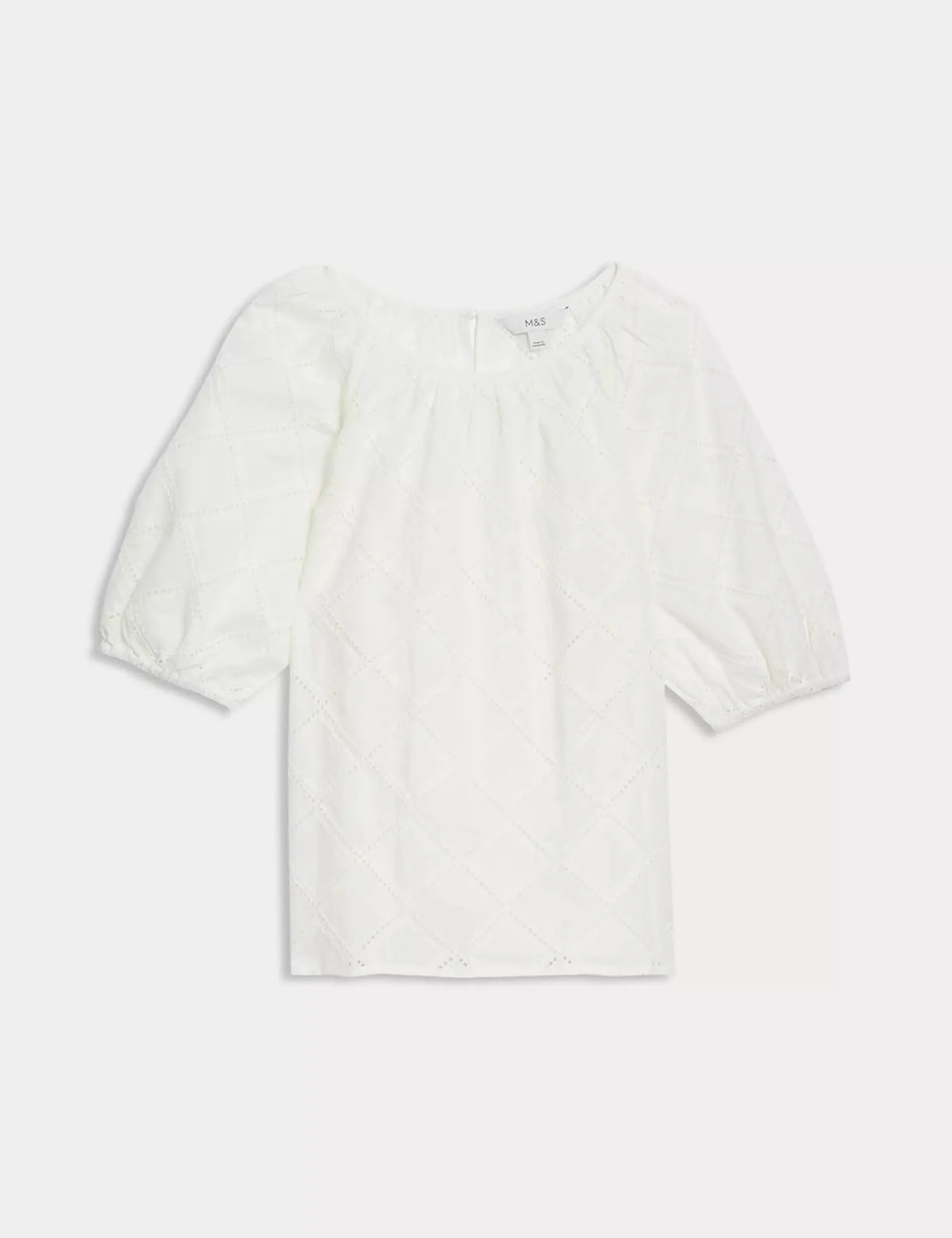 Pure Cotton Broderie Puff Sleeve Blouse