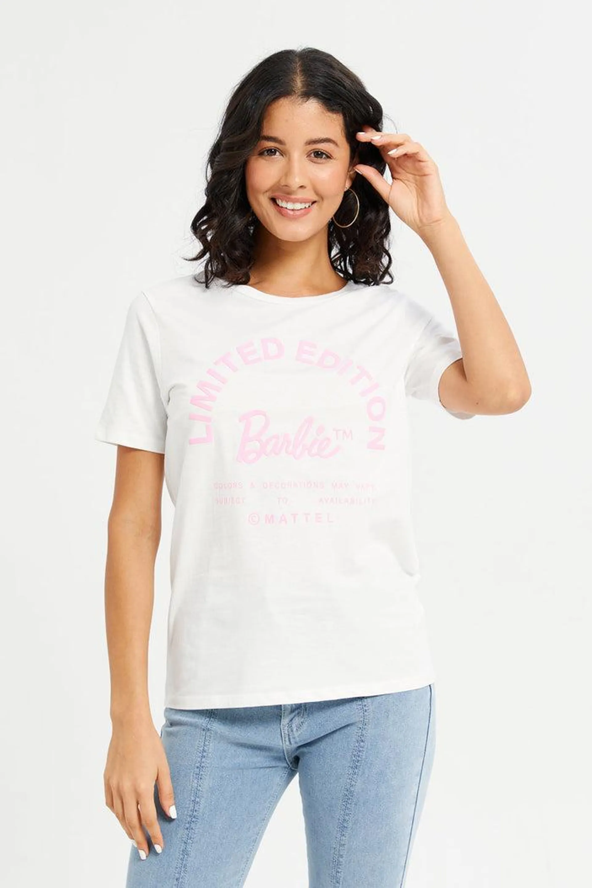 Women White Barbie Printed T-Shirt