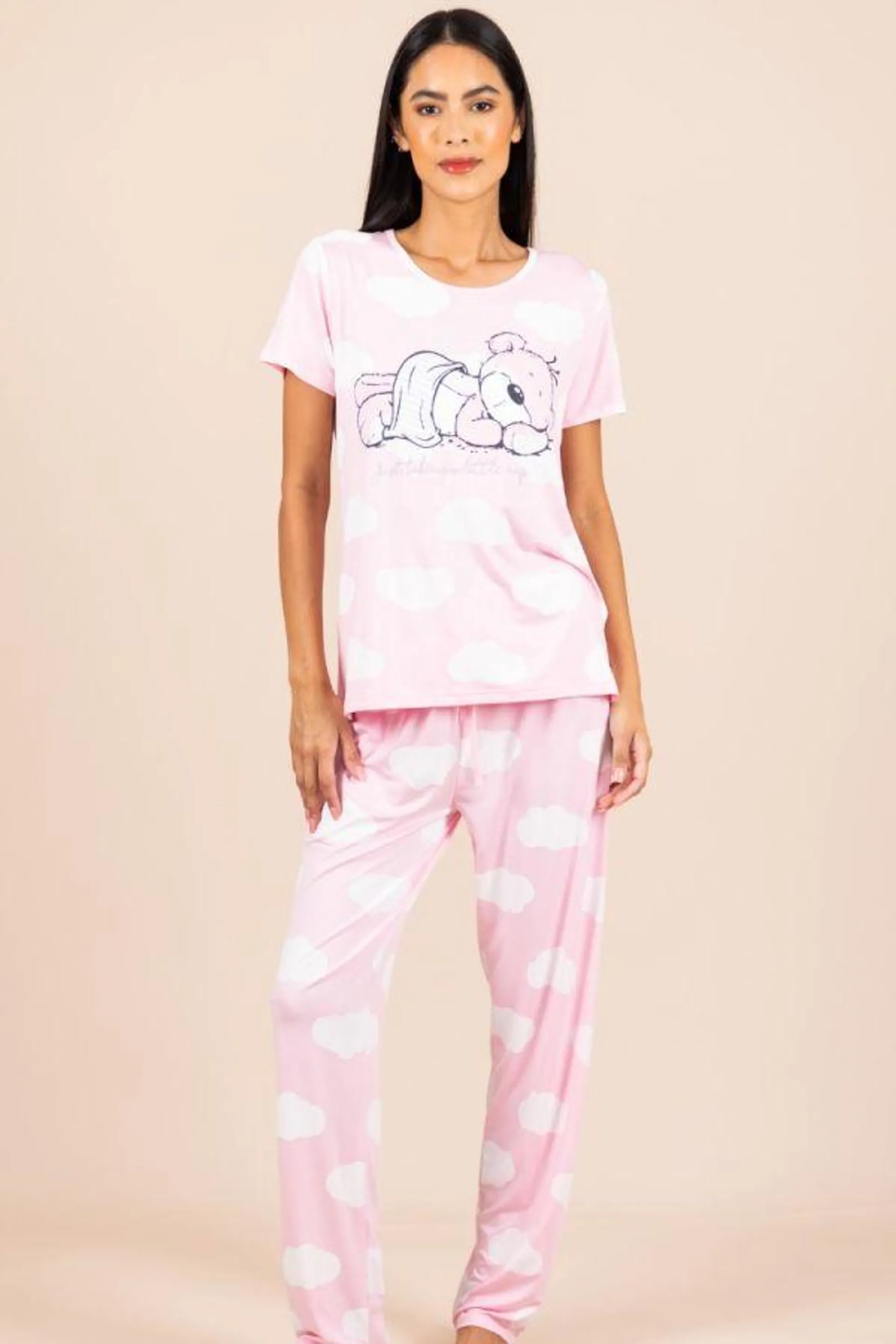 Ladies Pink Sleepy Teddy Cloud PJ