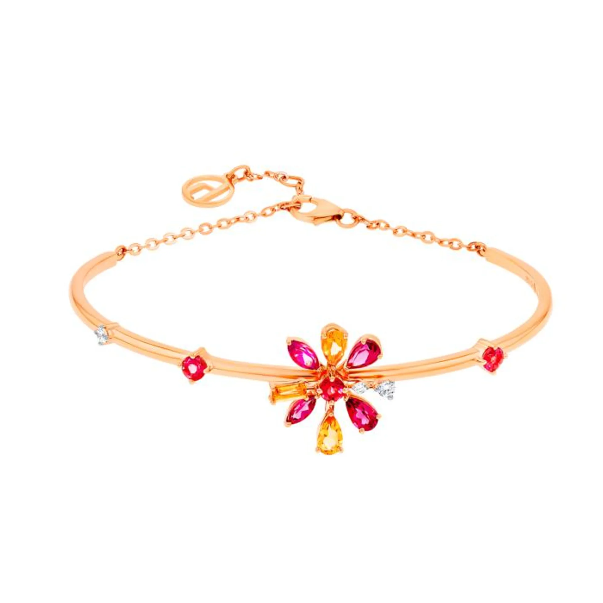 Fireworks Sparks Coloured Gemstones & Diamond Chain Closure Bangle 18K Rose Gold