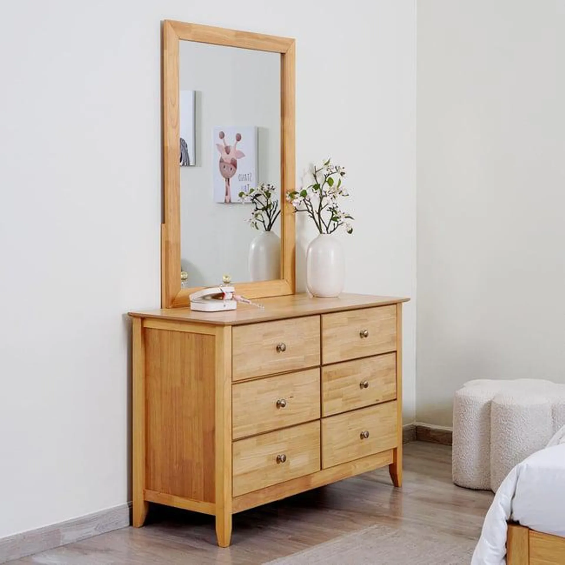 raleigh dresser-with 6 drawers-solid rubberwood - white oak