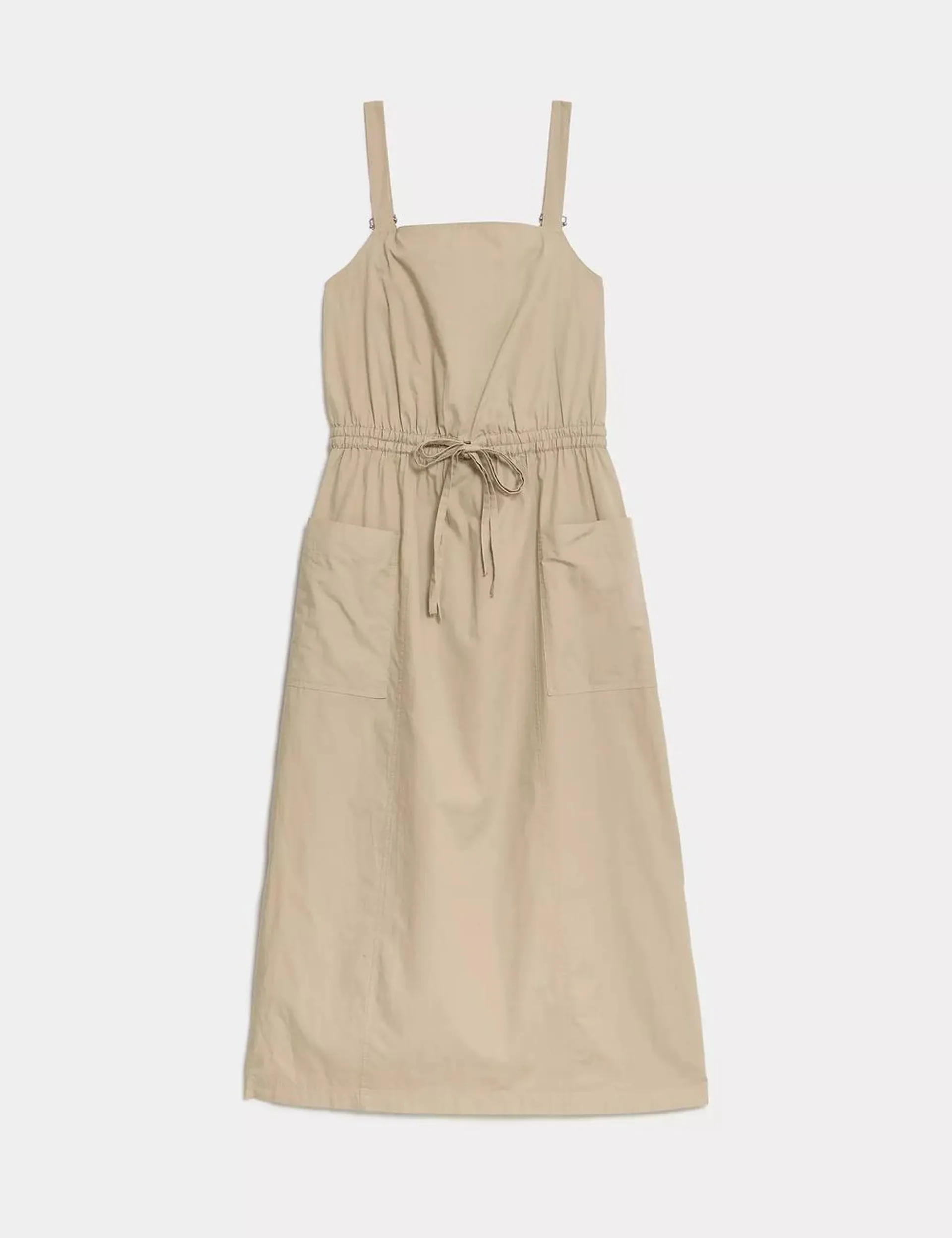 Pure Cotton Square Neck Relaxed Midi Slip Dress