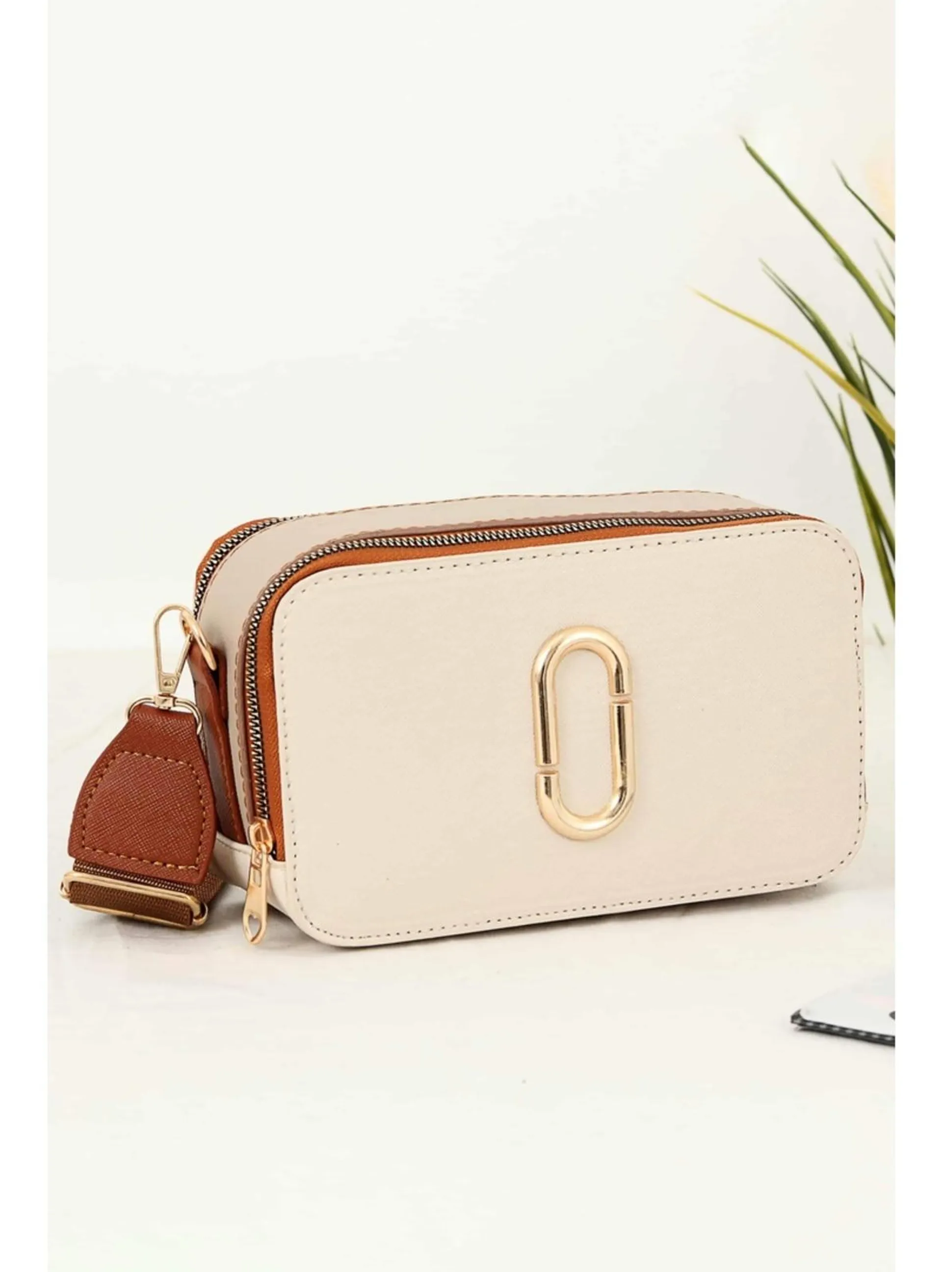 Jacobs Canvas Strap Women Shoulder Bag Bp 4429O Cream-Beige Tan