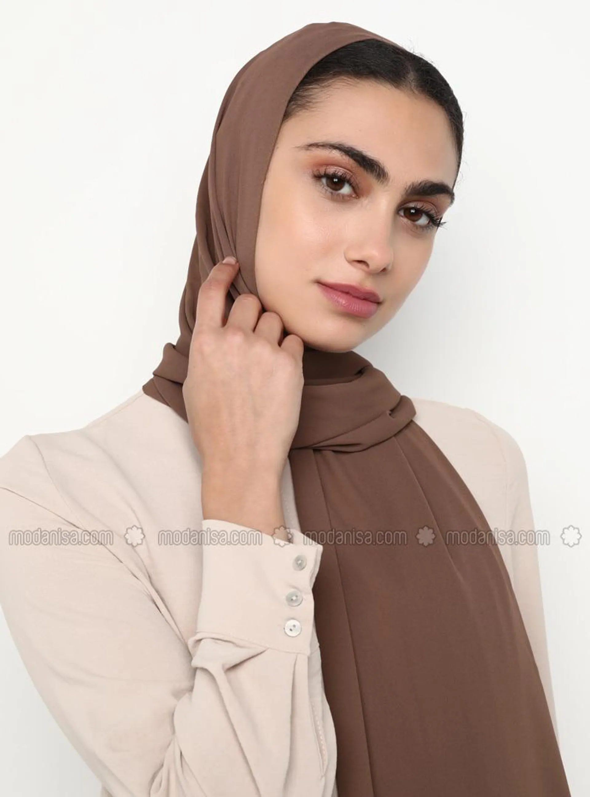 Brown - Plain - Crepe - Shawl - Şal