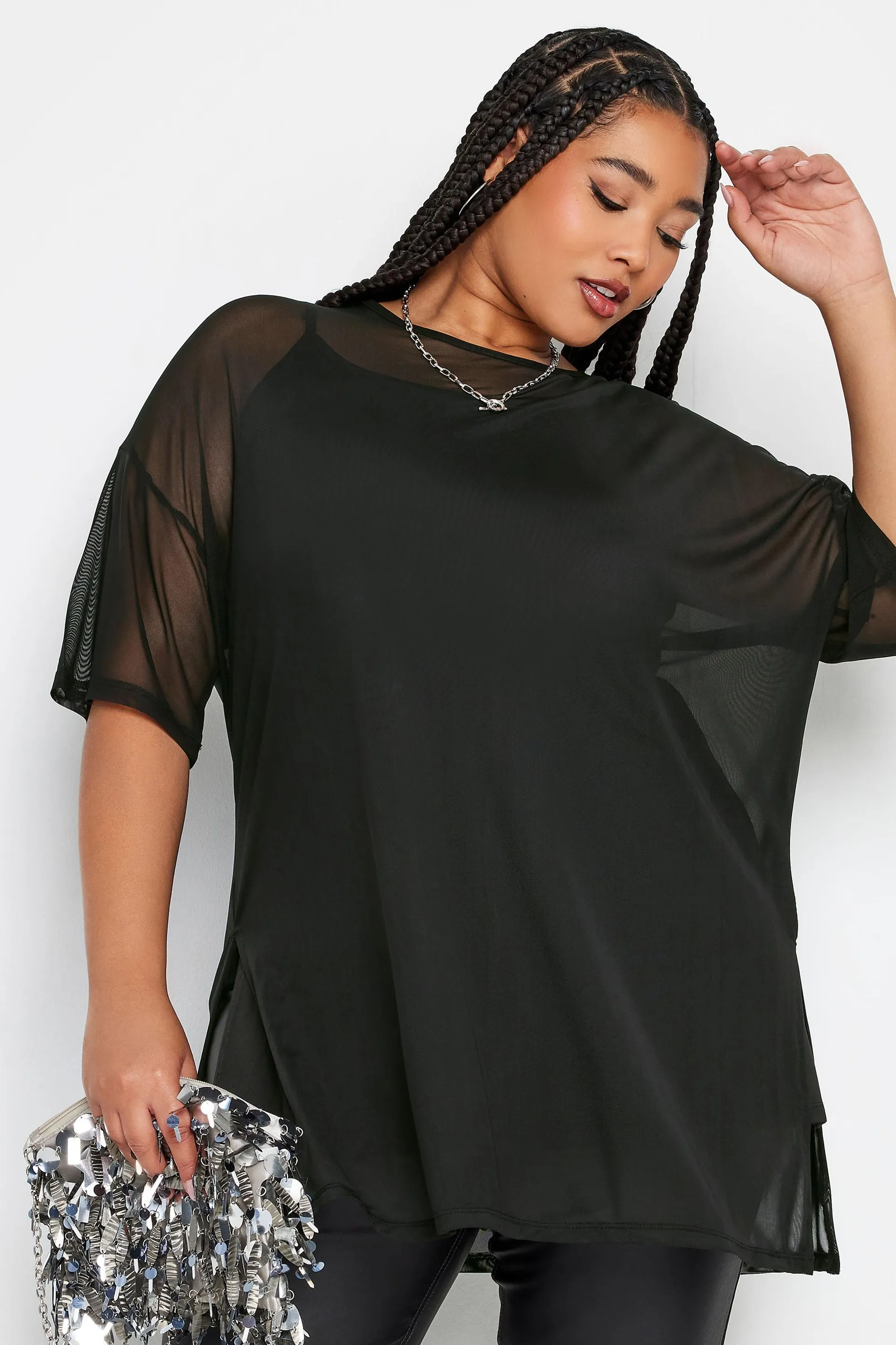 LIMITED COLLECTION Curve Black Oversized Mesh Top