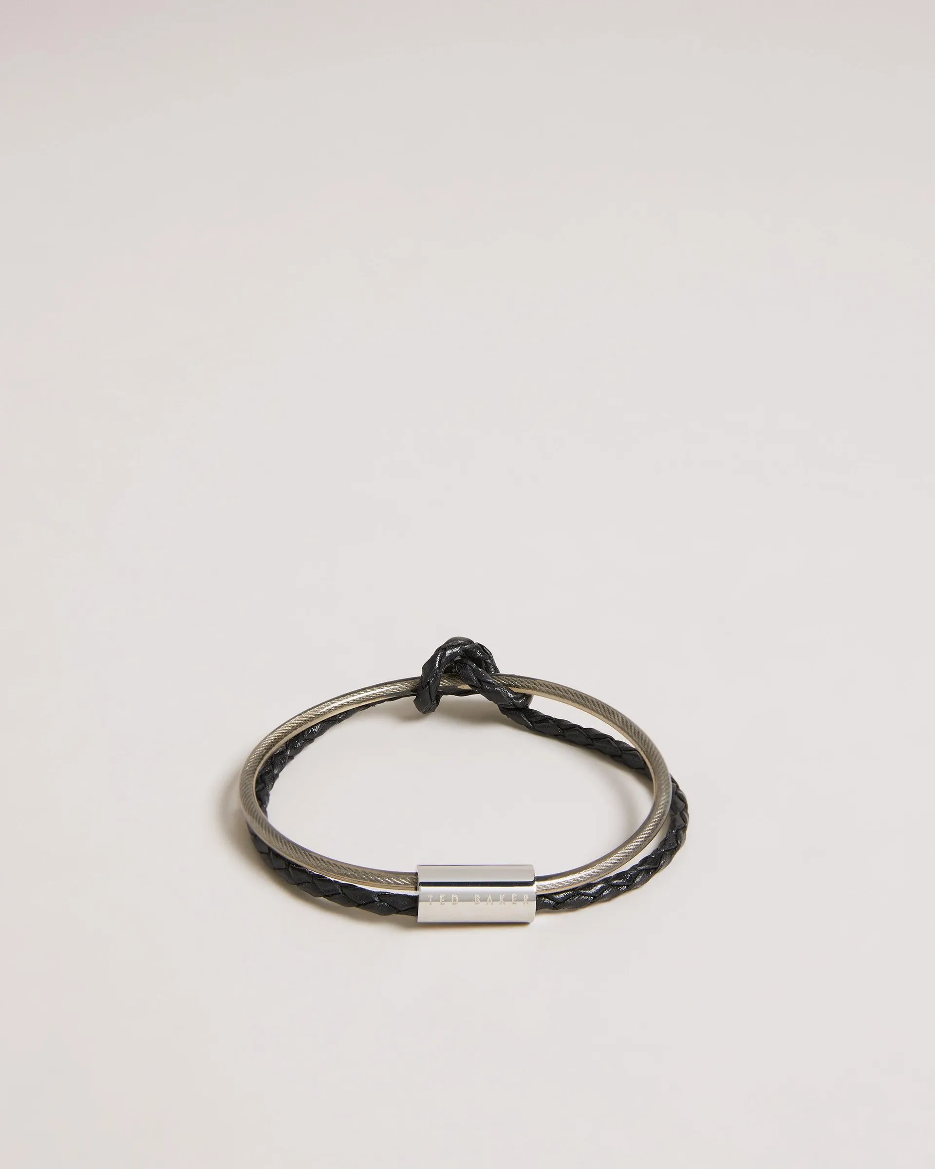 Knotted Leather And Metal Bracelet
