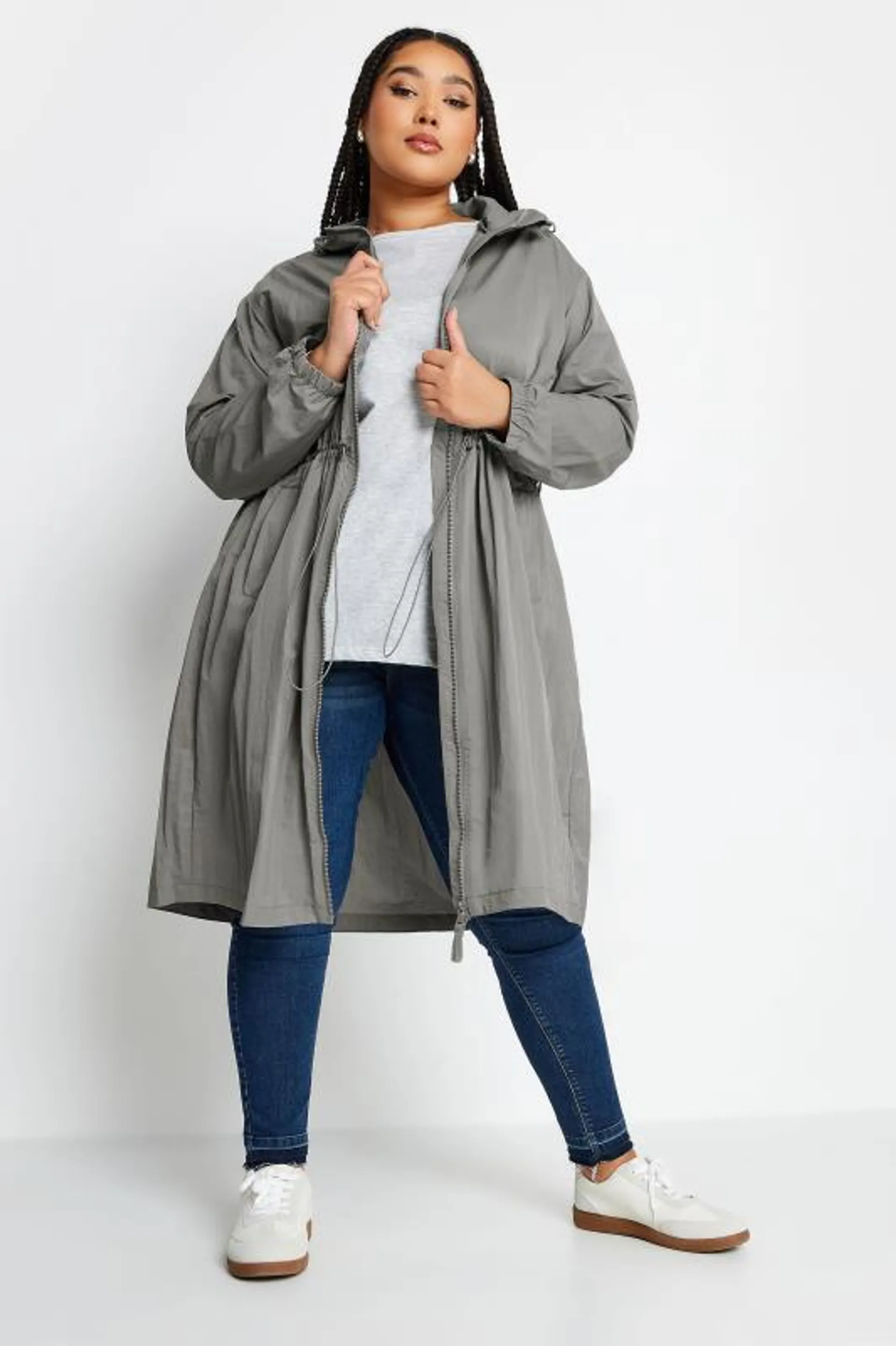 YOURS Curve Grey Lightweight Longline Parka Jacket