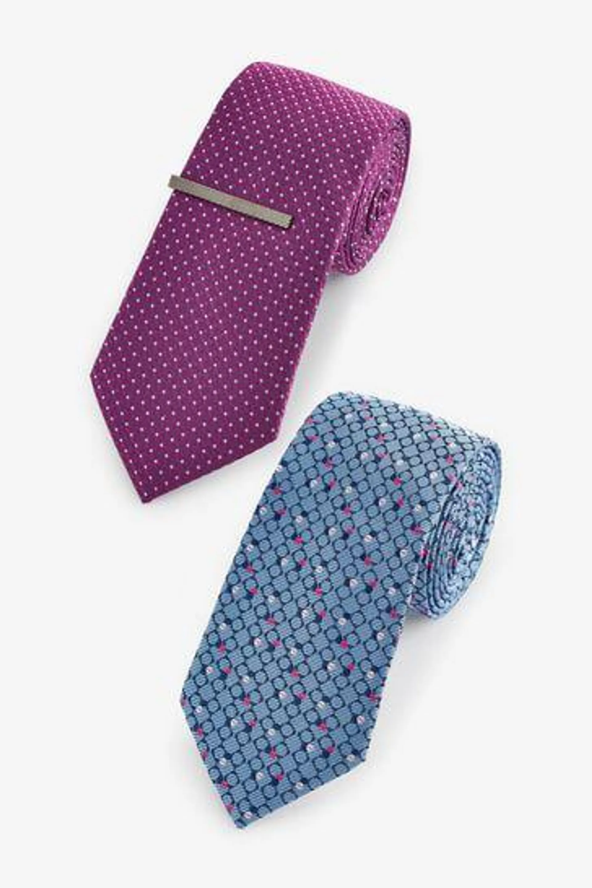 Textured Tie With Tie Clip 2 Pack