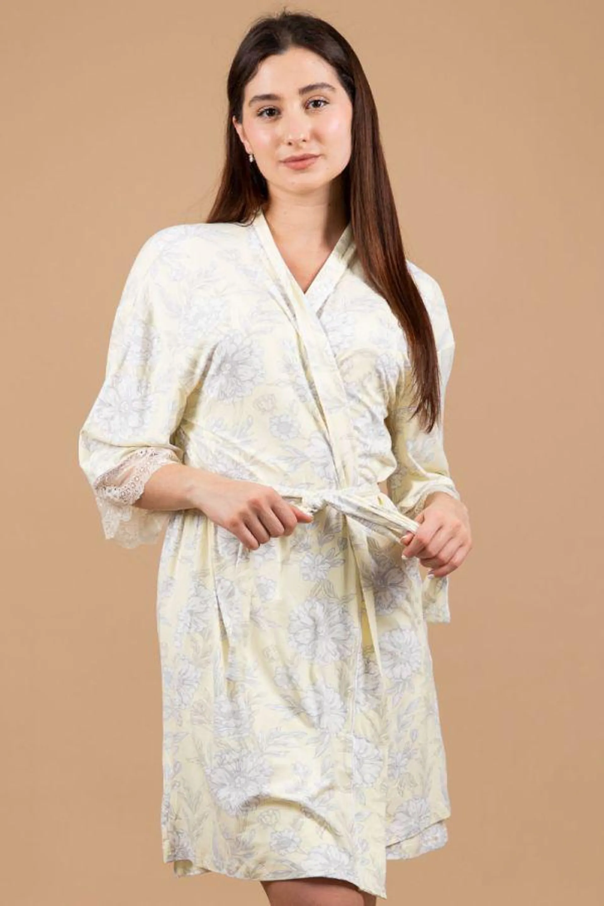 Ladies Lemon Sketchy Floral Robe