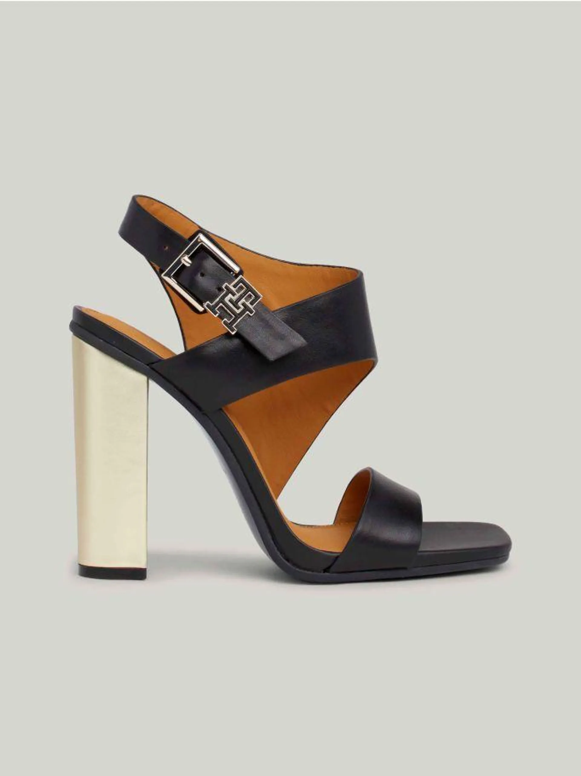 TH Monogram Leather Block Heel Sandals