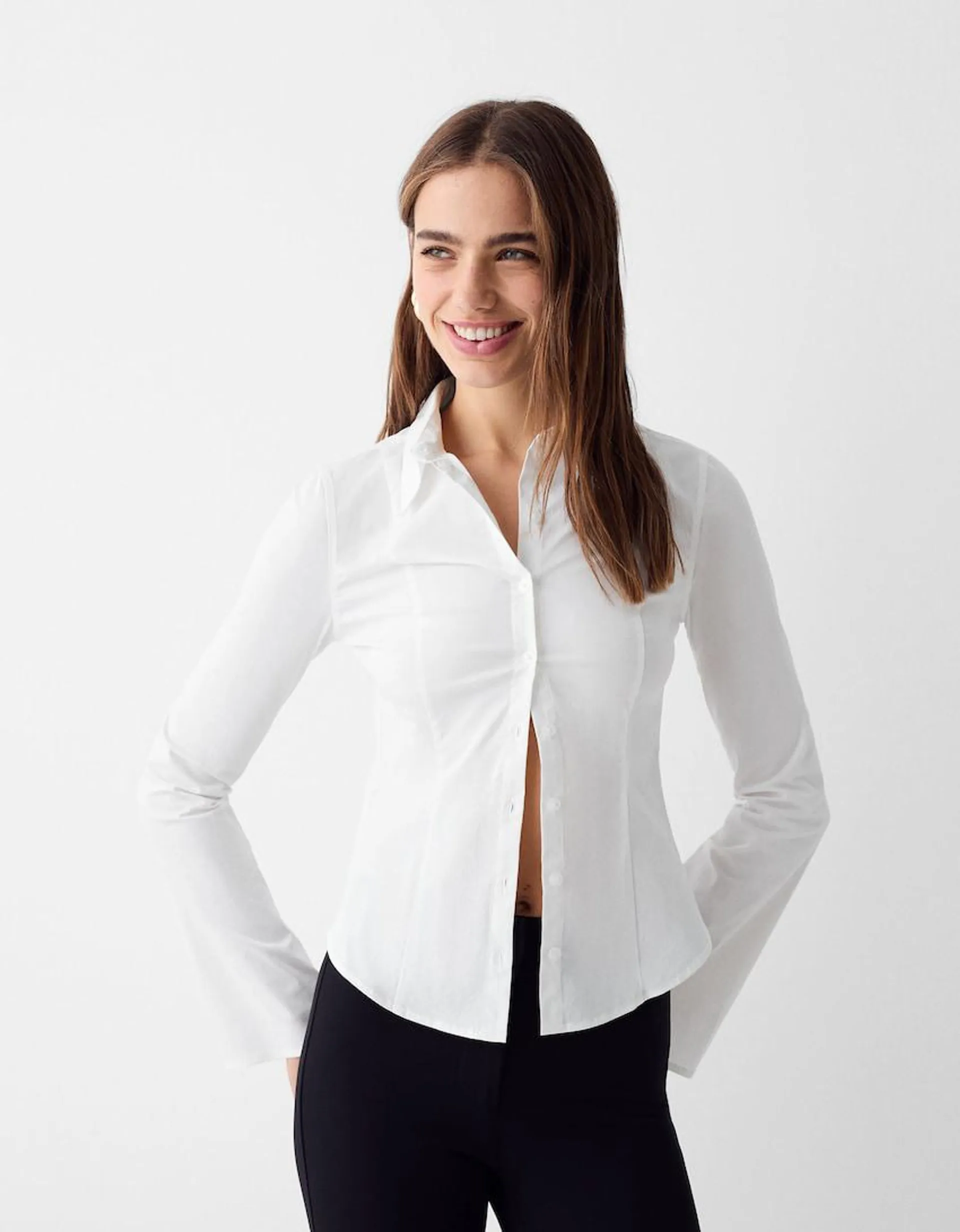 Fitted shirt with flared long sleeves