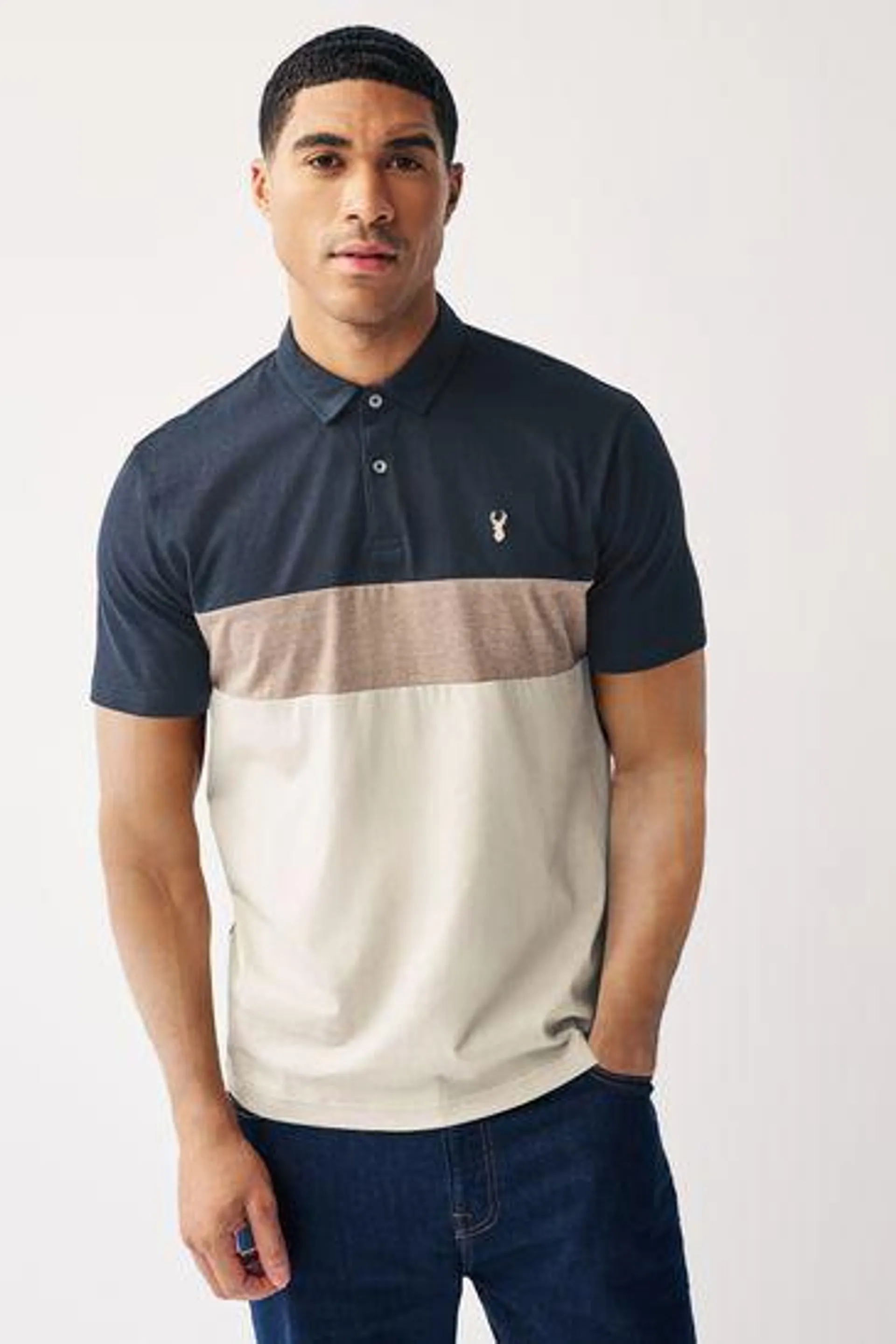 Short Sleeve Button Up Block Polo Shirt