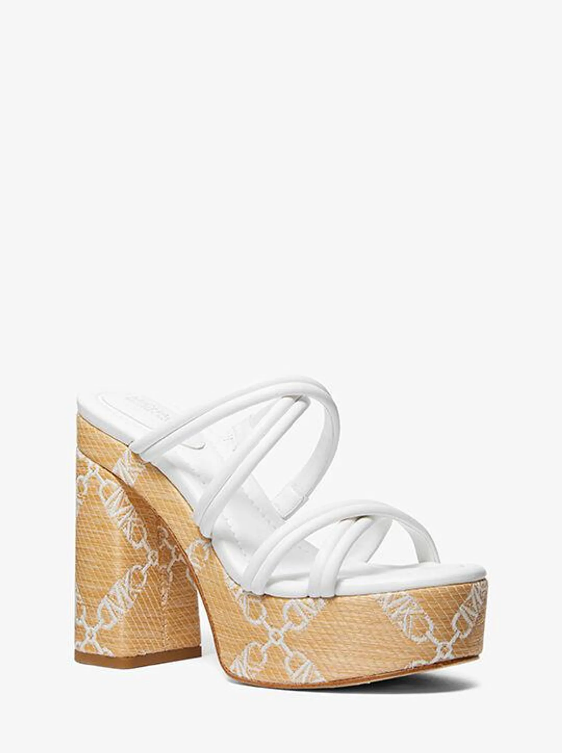 Corrine Empire Logo Jacquard Straw Platform Sandal