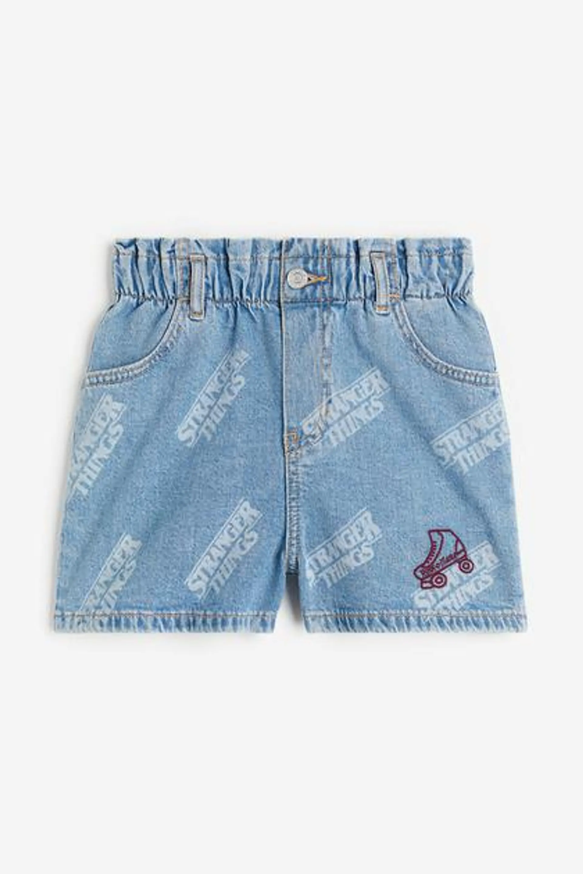 Paper bag denim shorts