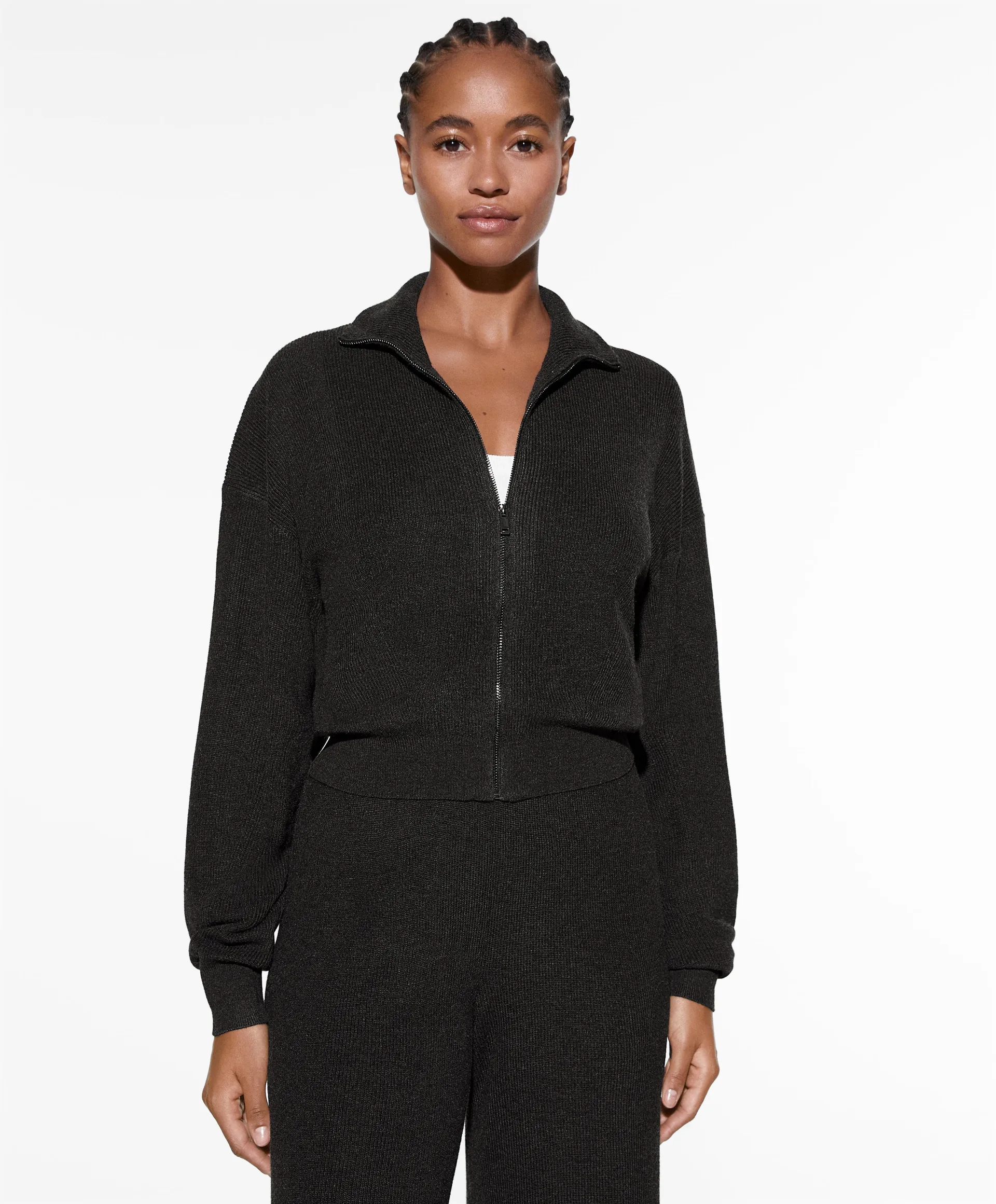 Zip-through ribbed cardigan