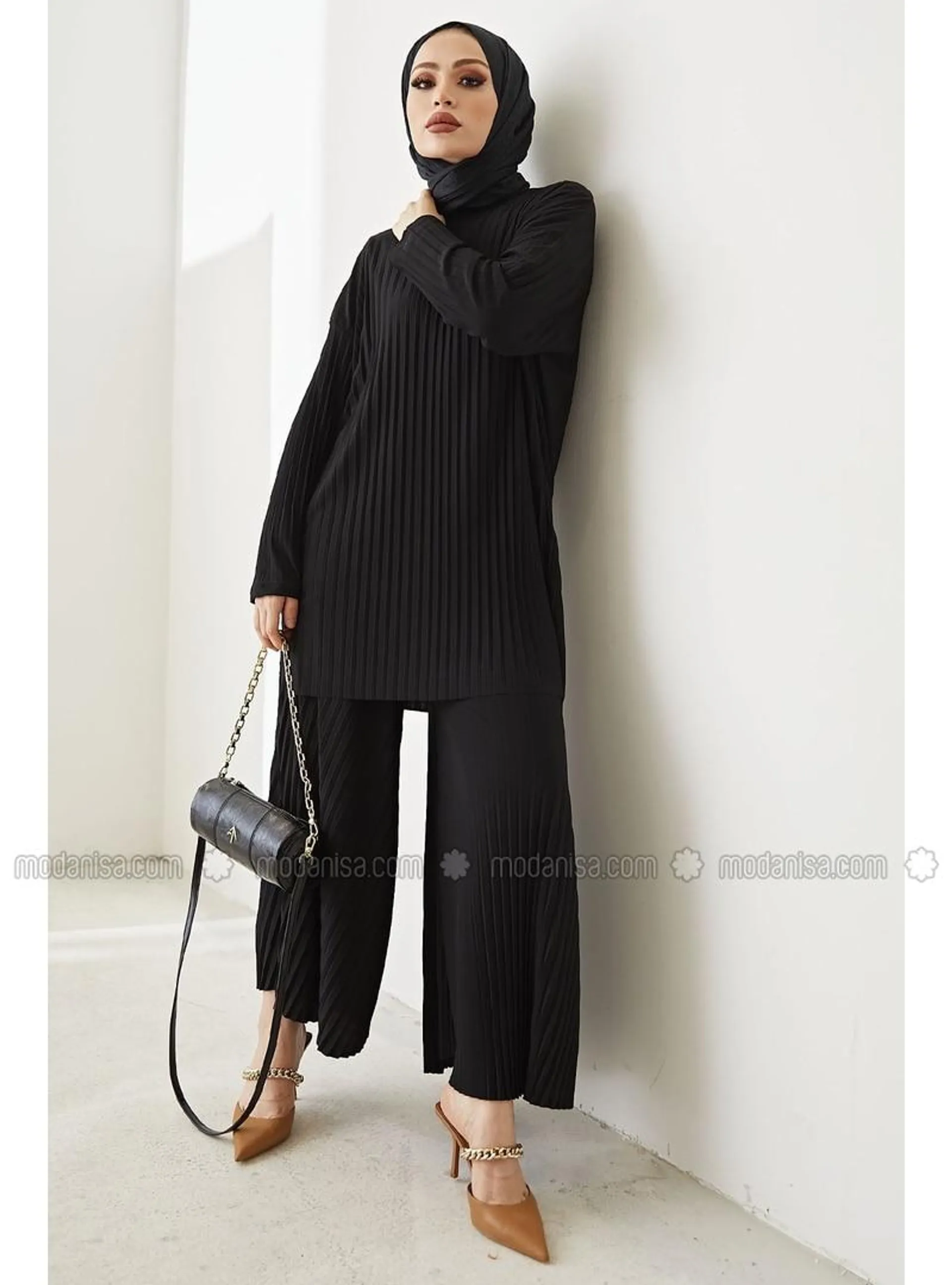 Mila Pleated Trousers Tunic Co-Ord Black