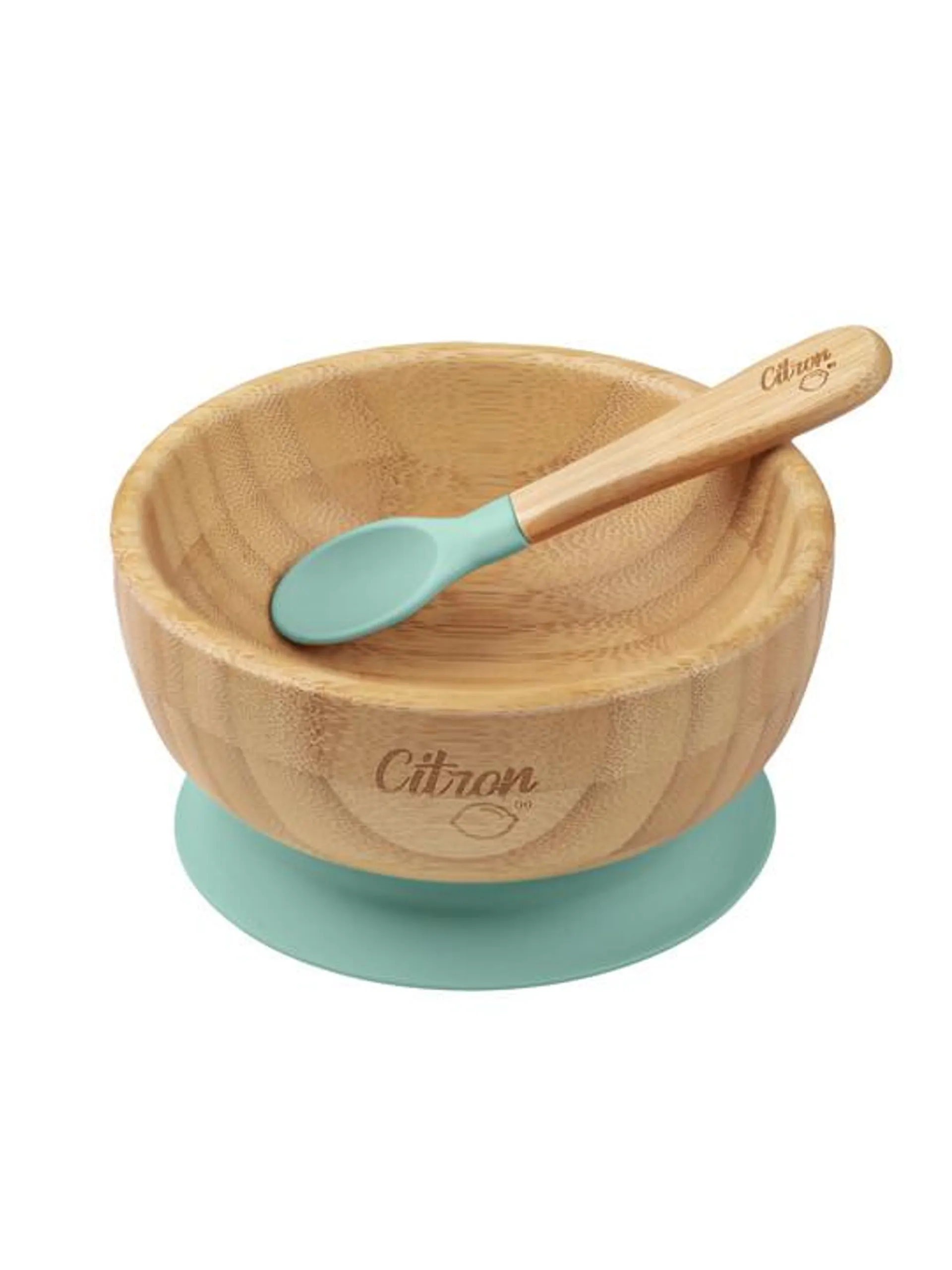 Citron Organic Bamboo Bowl 300ml Suction + Spoon Pastel Green