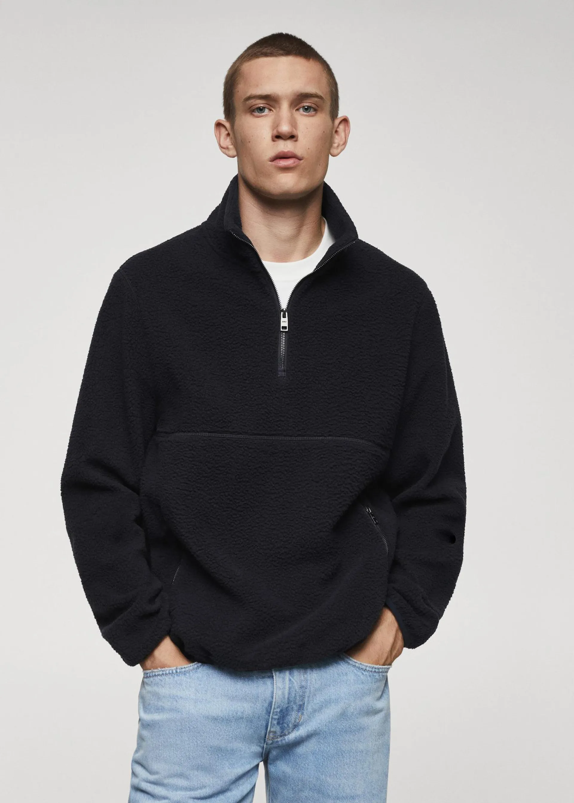 Zip-neck fleece sweatshirt