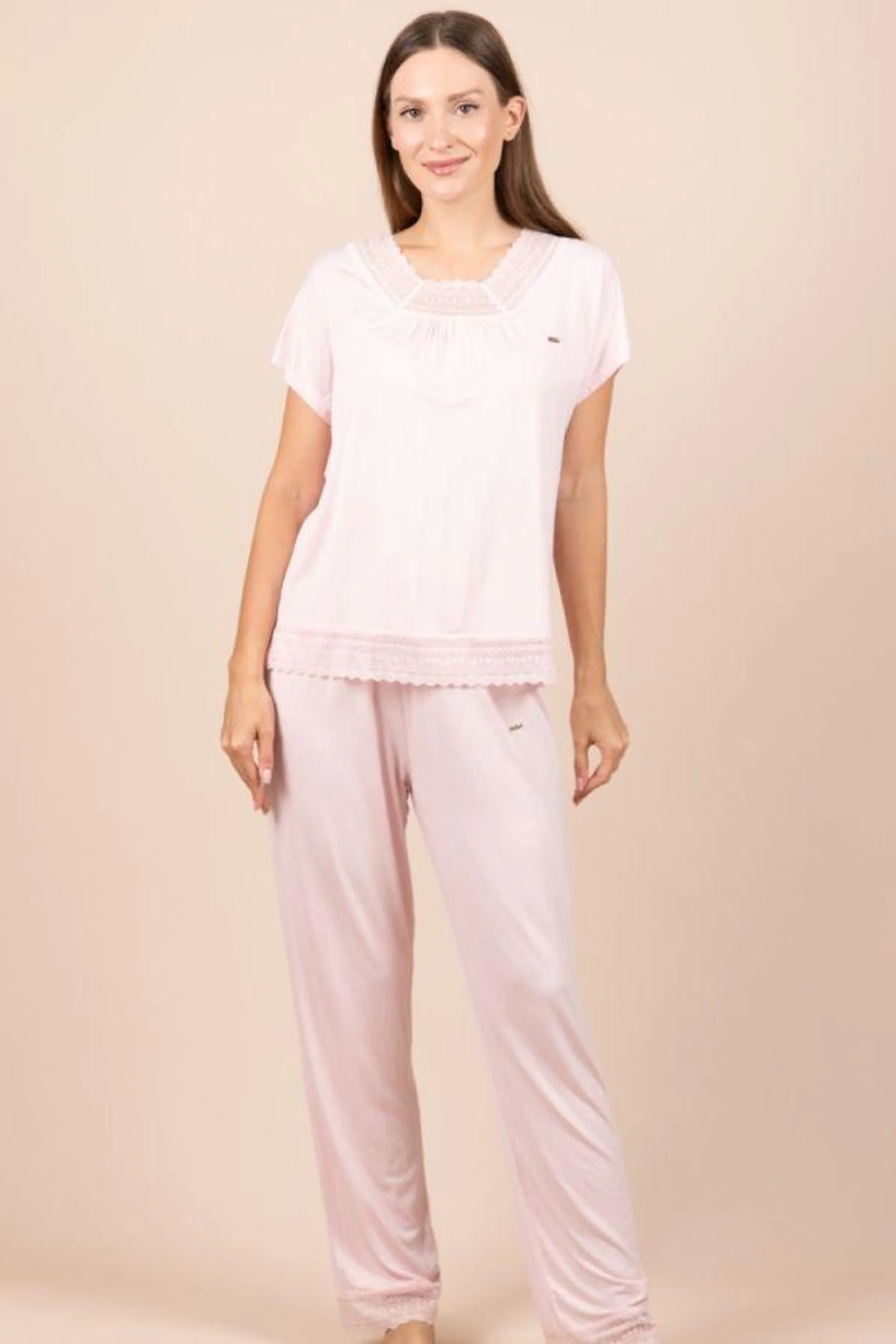 Ladies Pink Lace Trim PJ