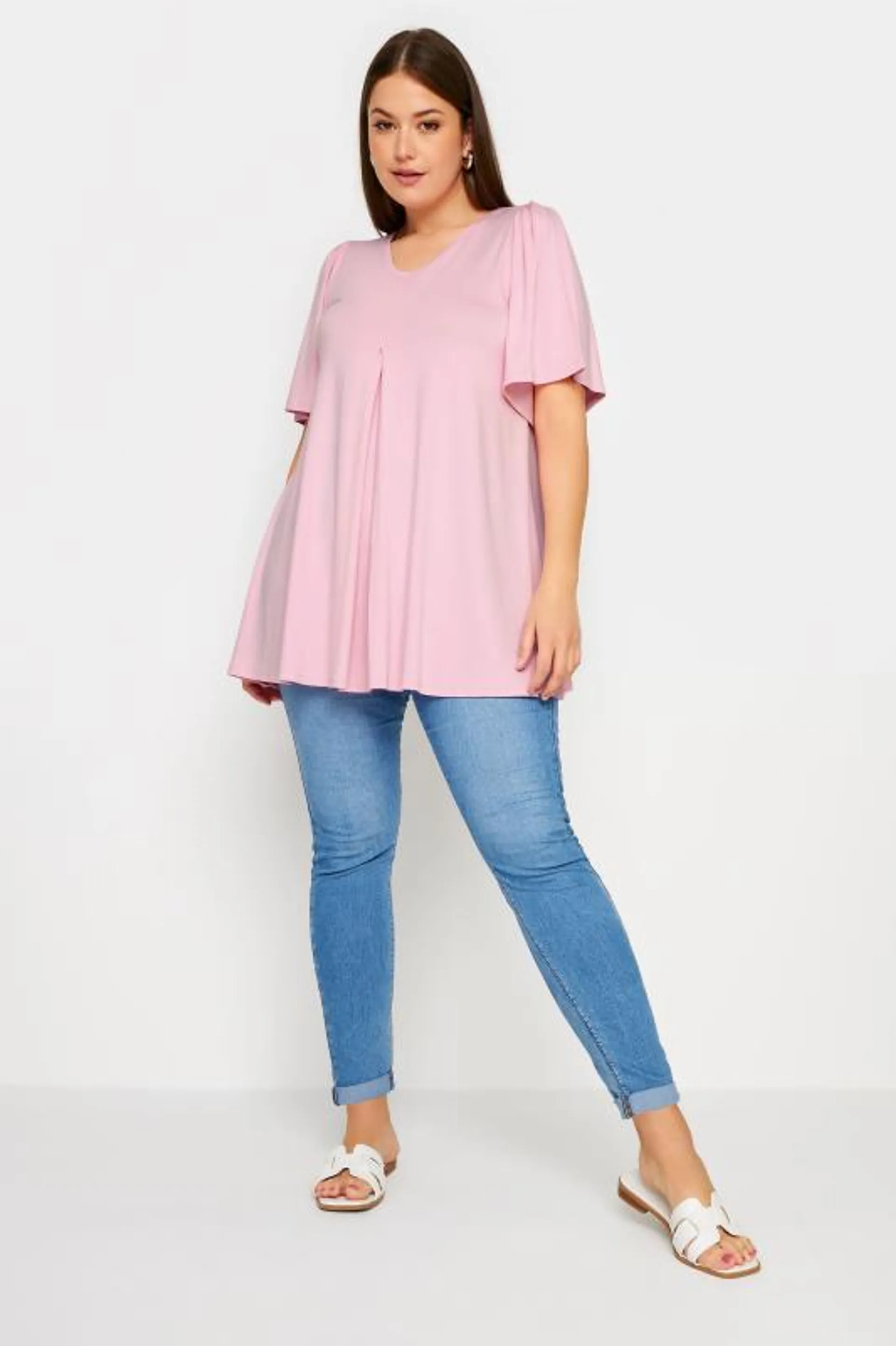 YOURS Curve Light Pink Pleat Angel Sleeve Swing Top