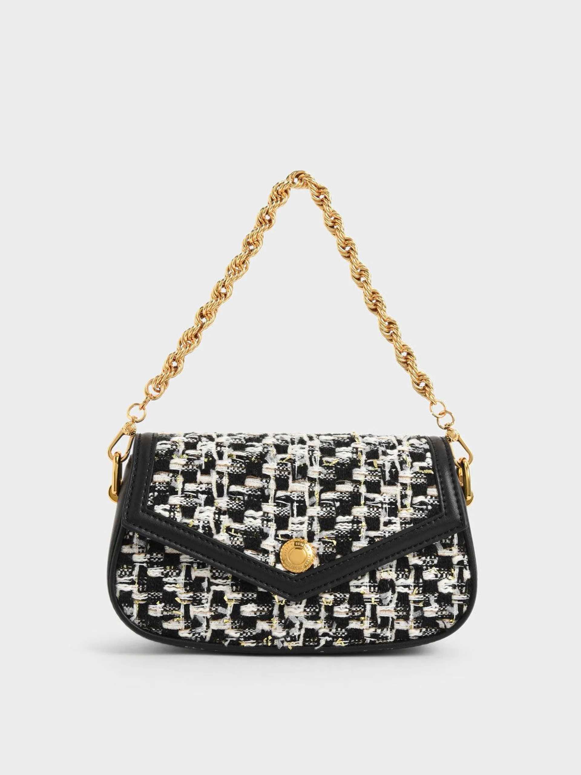Este Tweed Chain Handle Bag - Black