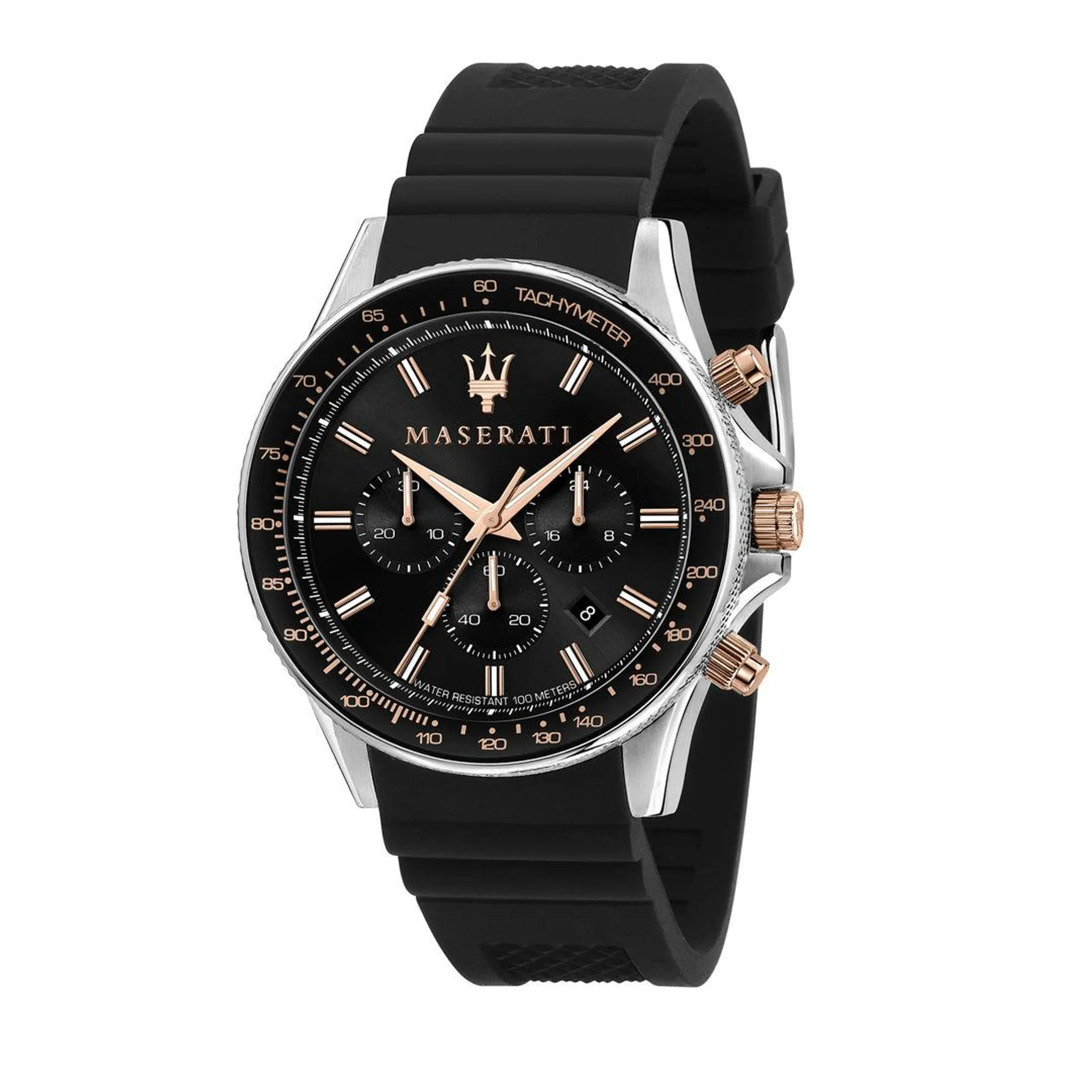 MASERATI SFIDA 44MM CHR BLACK DIAL BLK SILICON ST