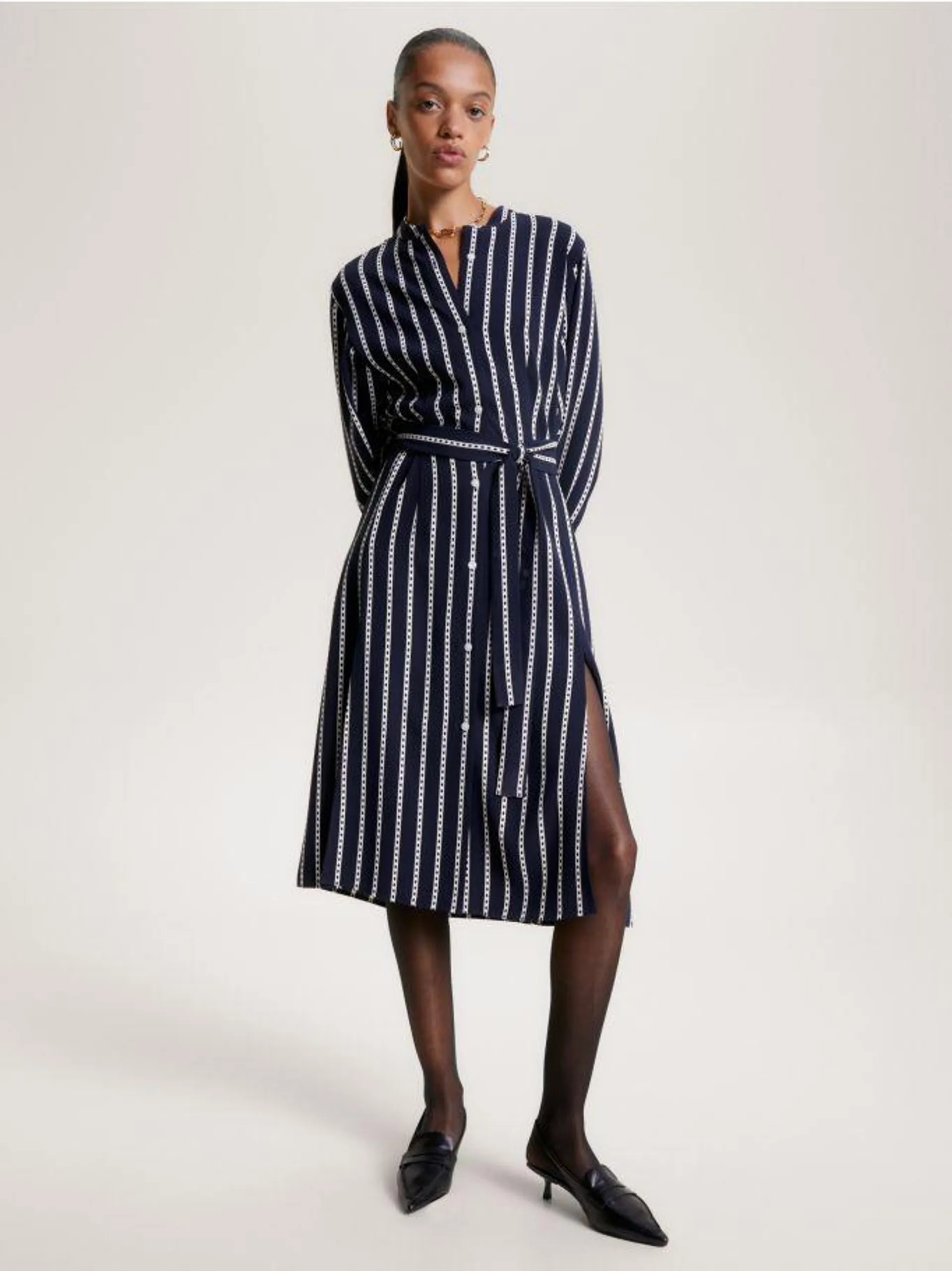 Argyle Stripe Midi Shirt Dress