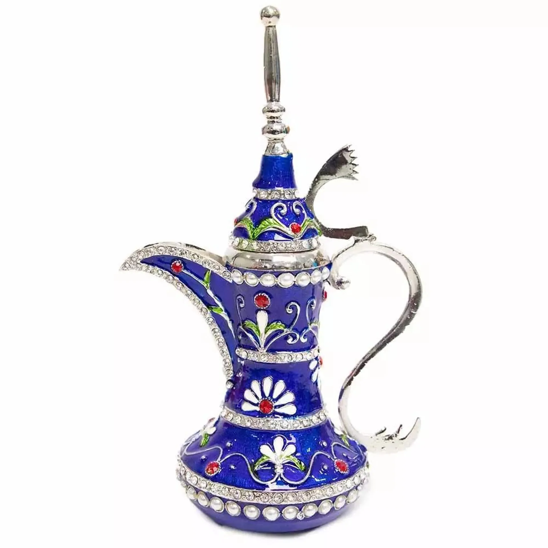 Dubai Souvenir Dallah Pot with Crystals, Red Enamel, Arabian Traditional Design