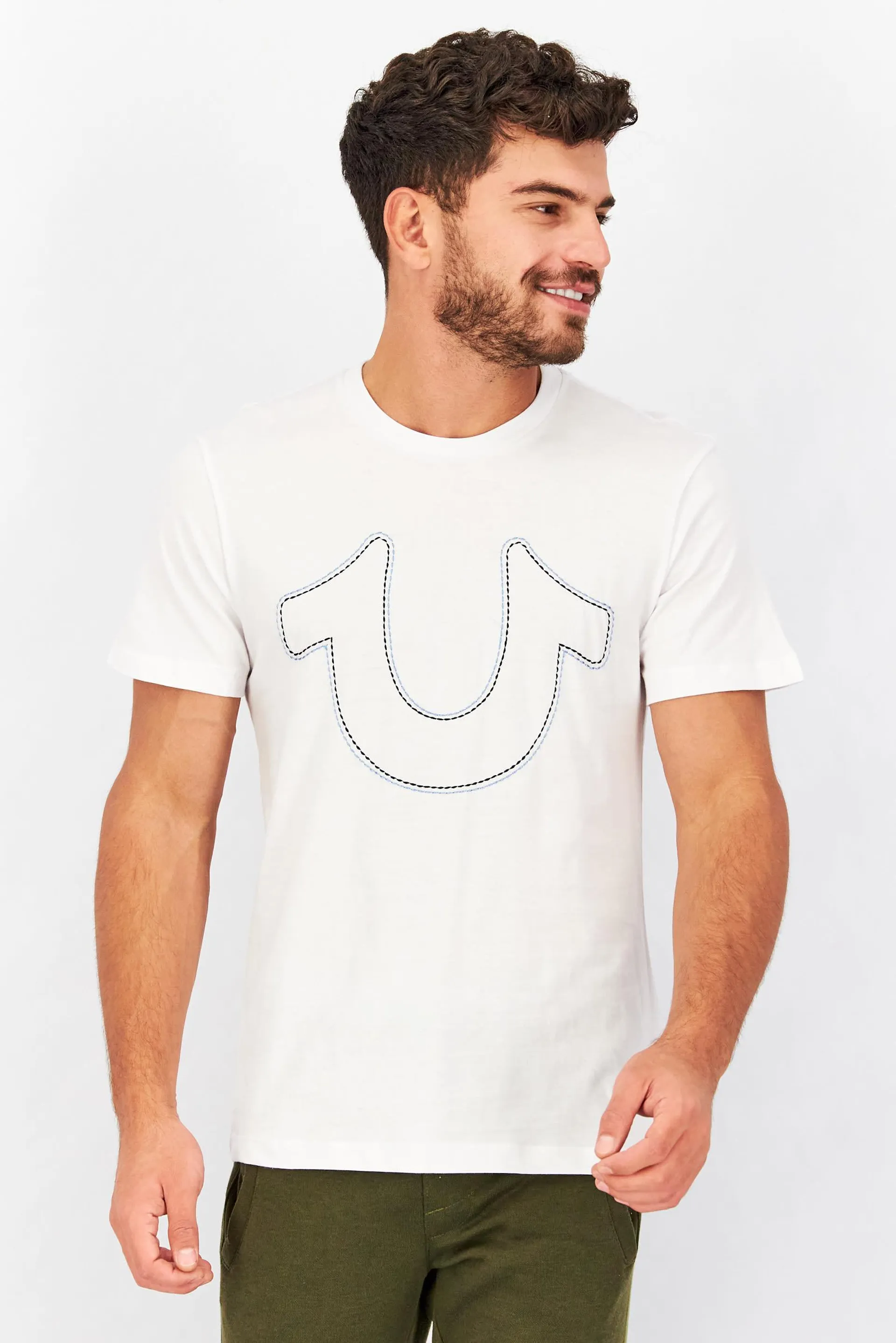 Men Crew Neck Short Sleeve Embroidered Logo T-Shirt, White