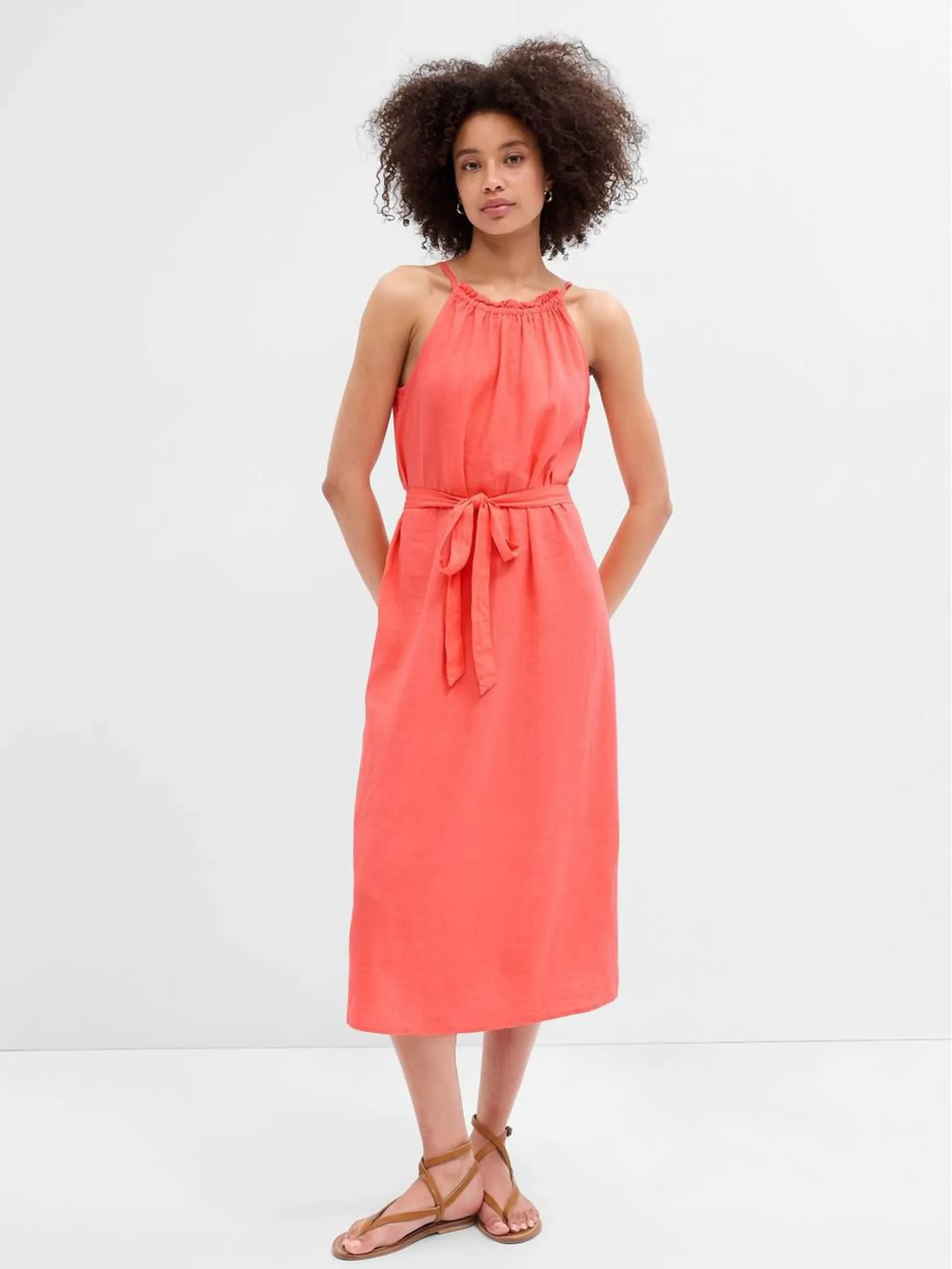 Relaxed Linen Halter Midi Dress