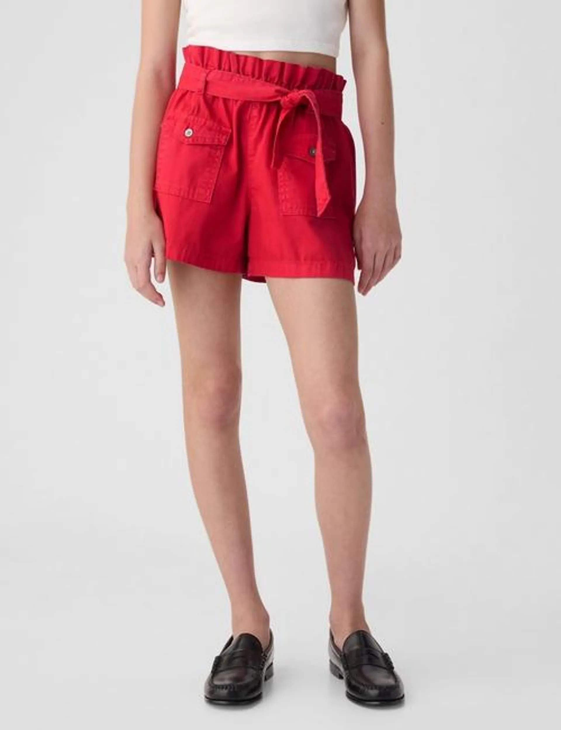 Kids High Rise Paperbag Denim Shorts