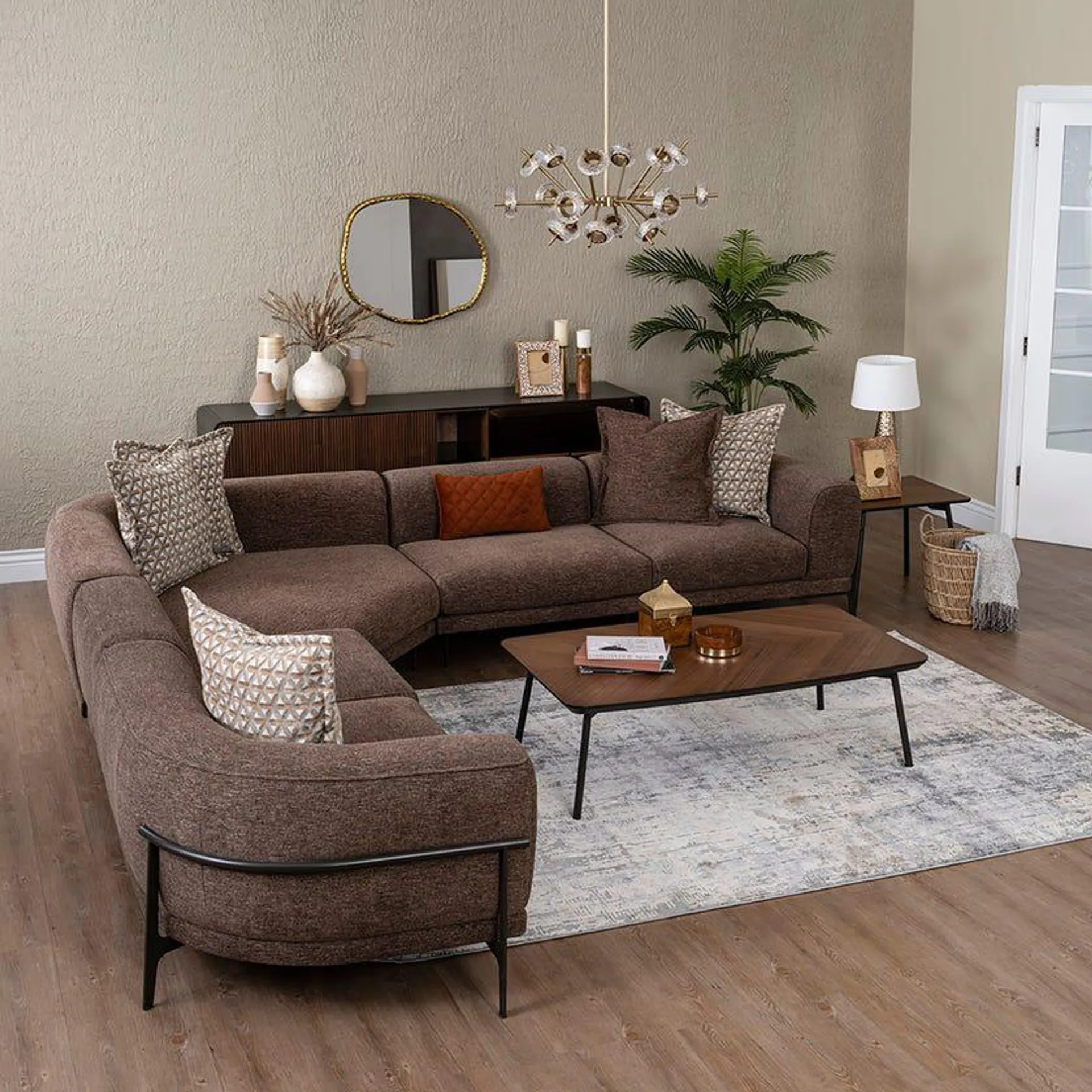 Arcadia Corner Sofa with Table - Brown