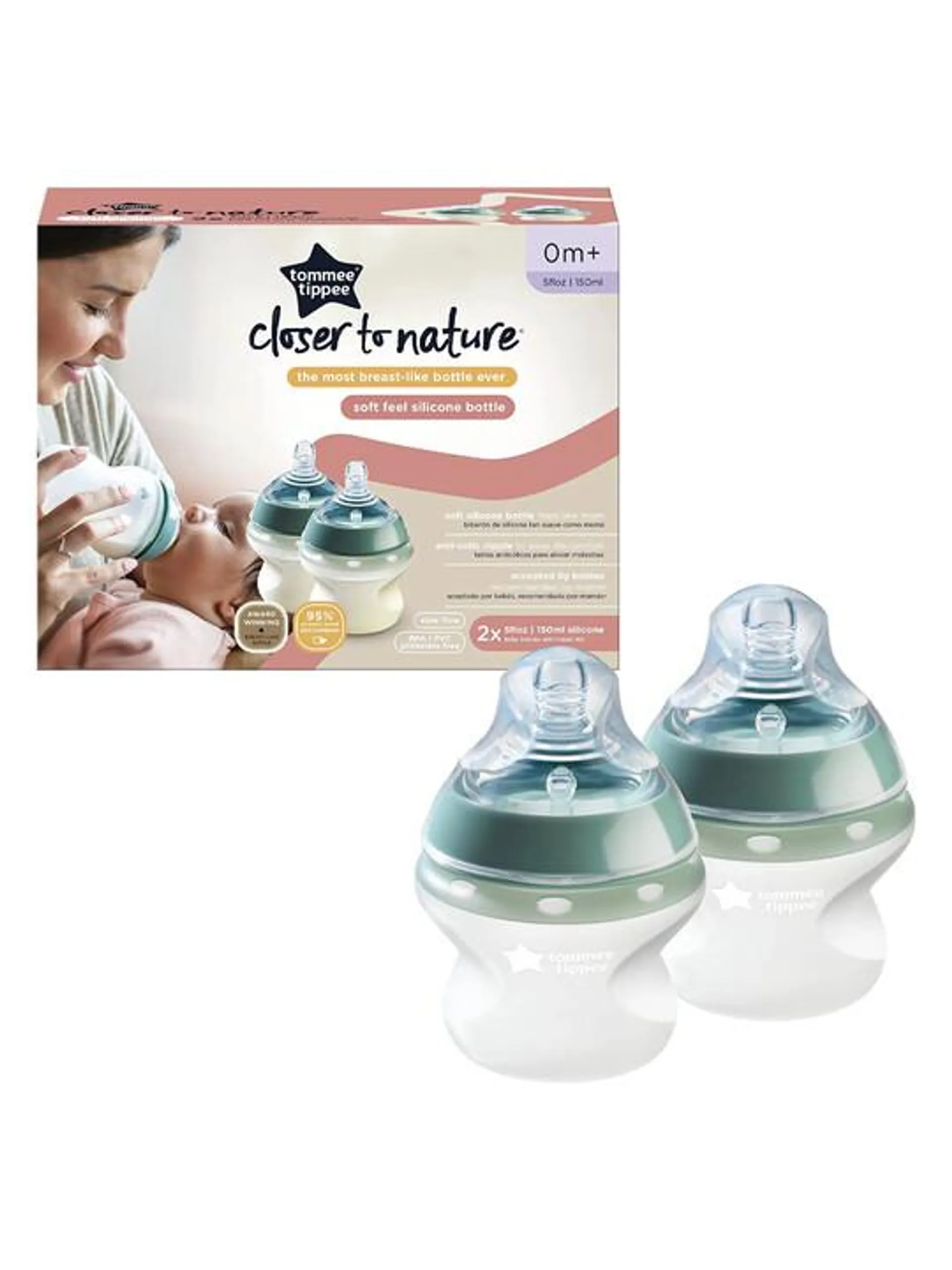 Tommee Tippee Closer to Nature Silicone Baby Bottle - 5oz, Pack of 2