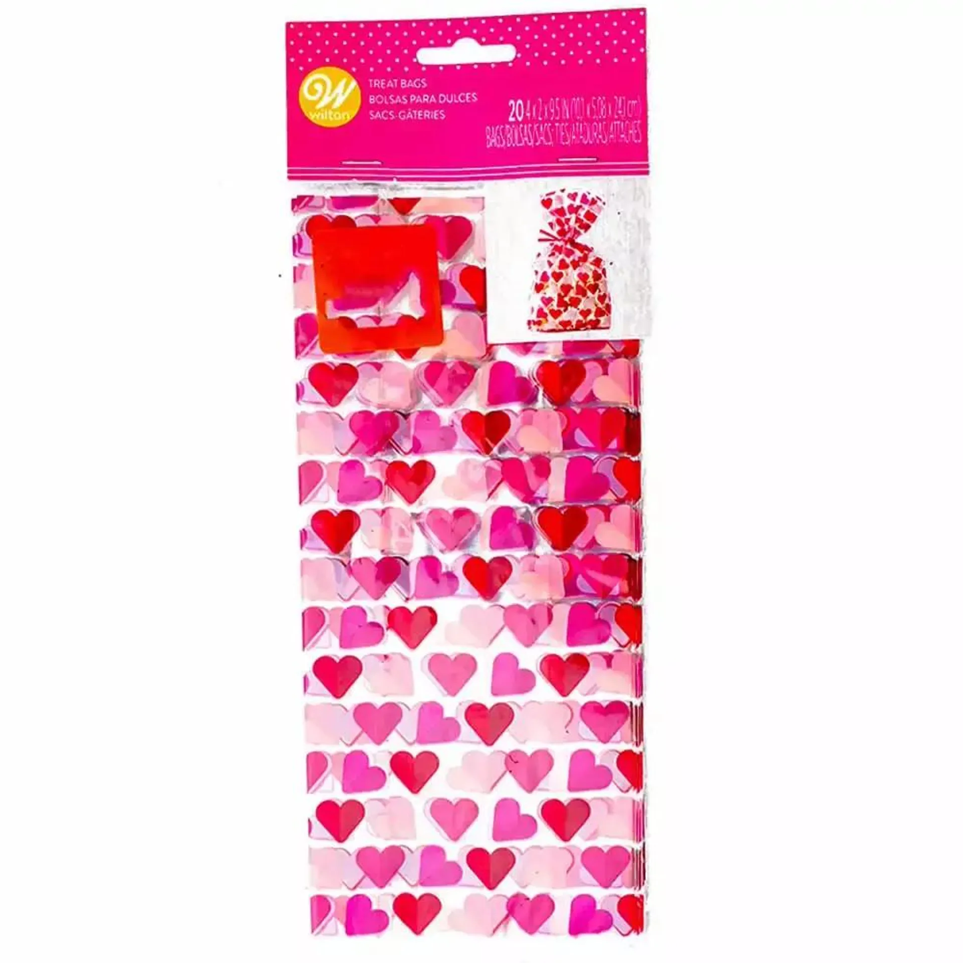 Wilton 20pcs Treat Bags with Heart Shape Print- Pink